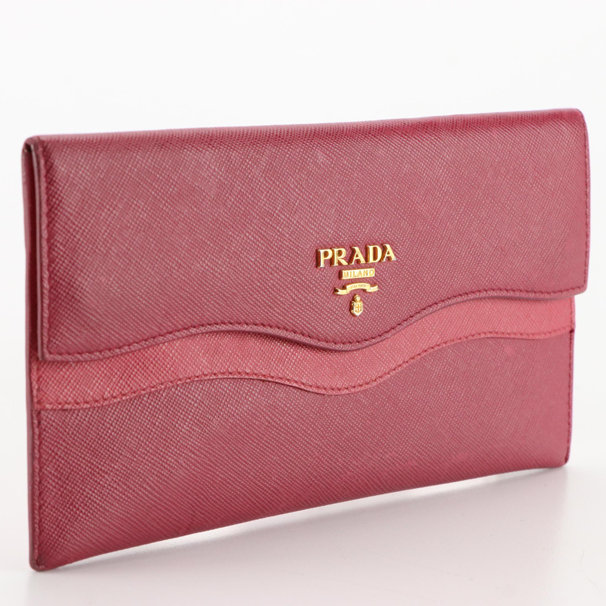 Prada Small Snap Clutch in Pink Saffiano Leather
