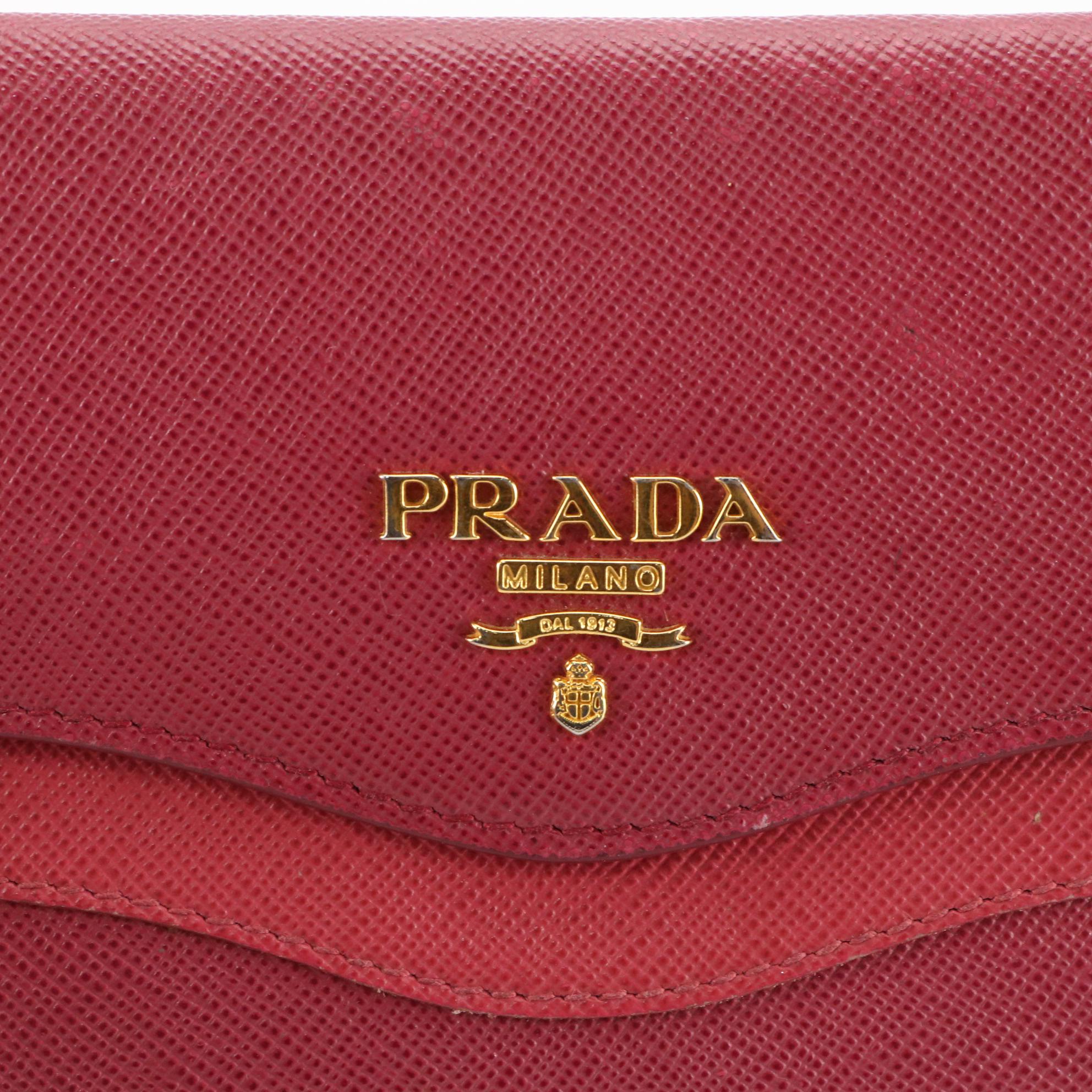 Prada Small Snap Clutch in Pink Saffiano Leather