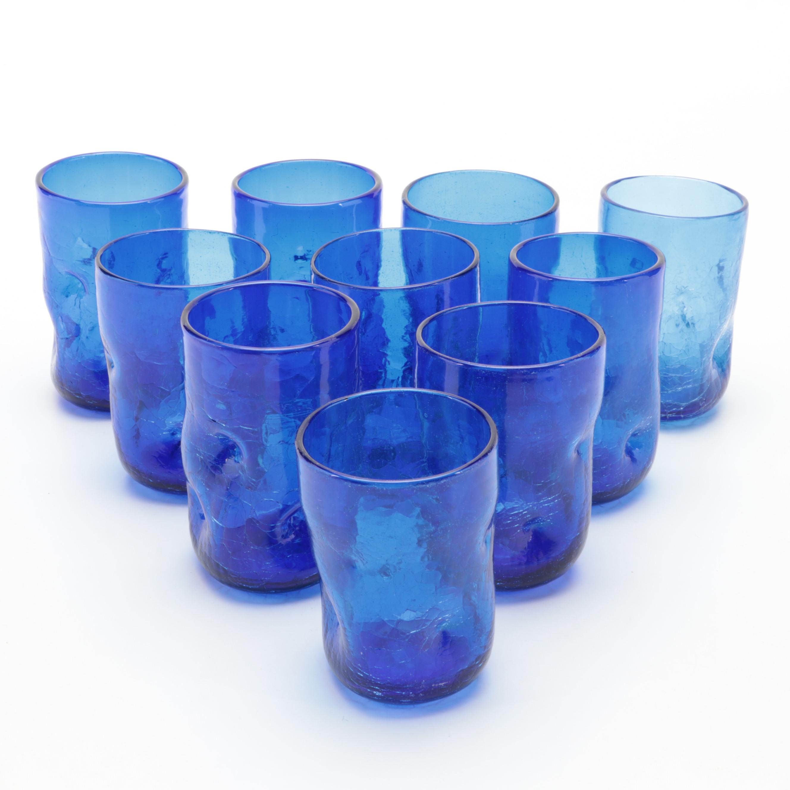 Blenko Blown Glass Cobalt Dimple Glass Tumblers