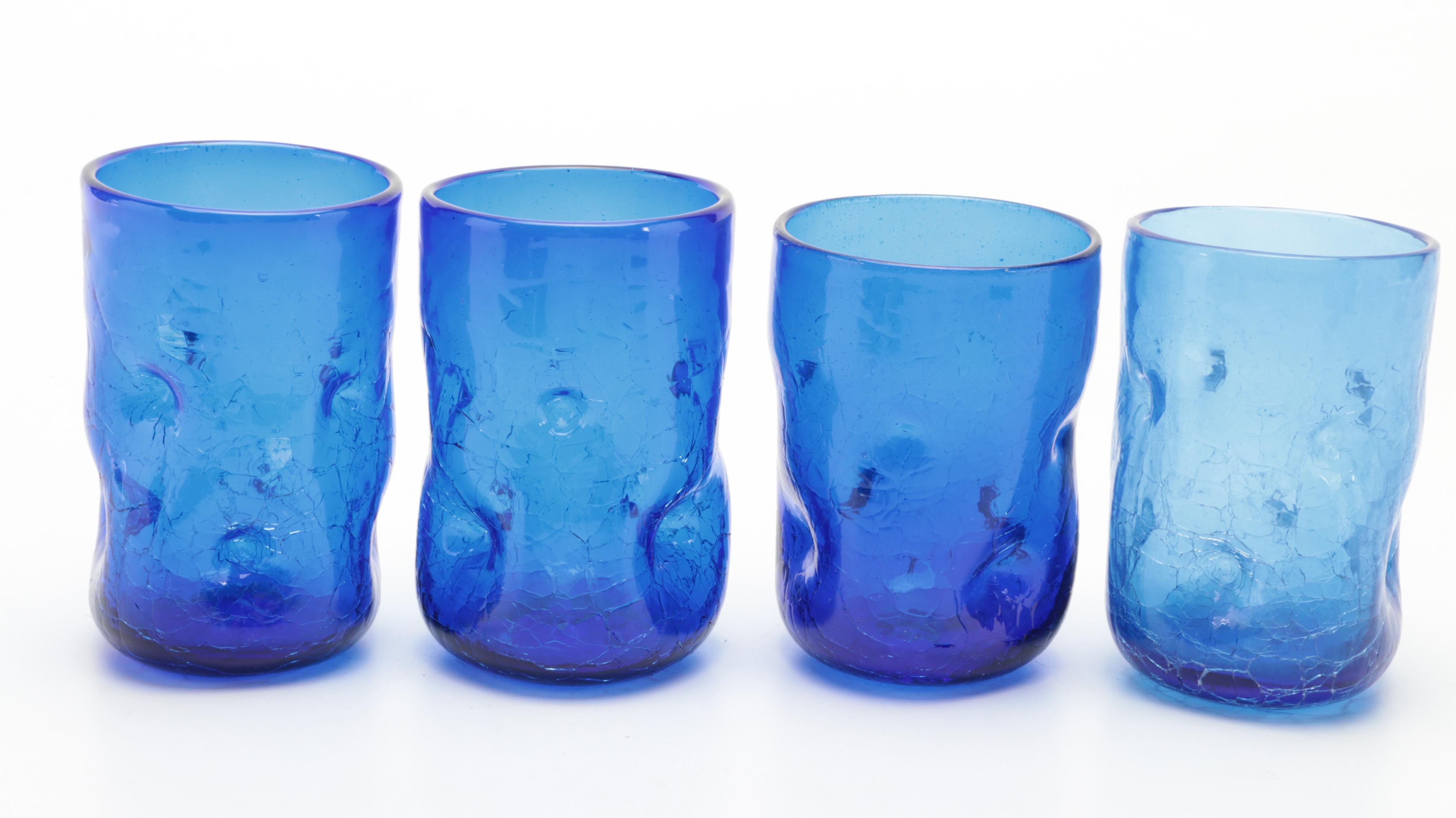 Blenko Blown Glass Cobalt Dimple Glass Tumblers