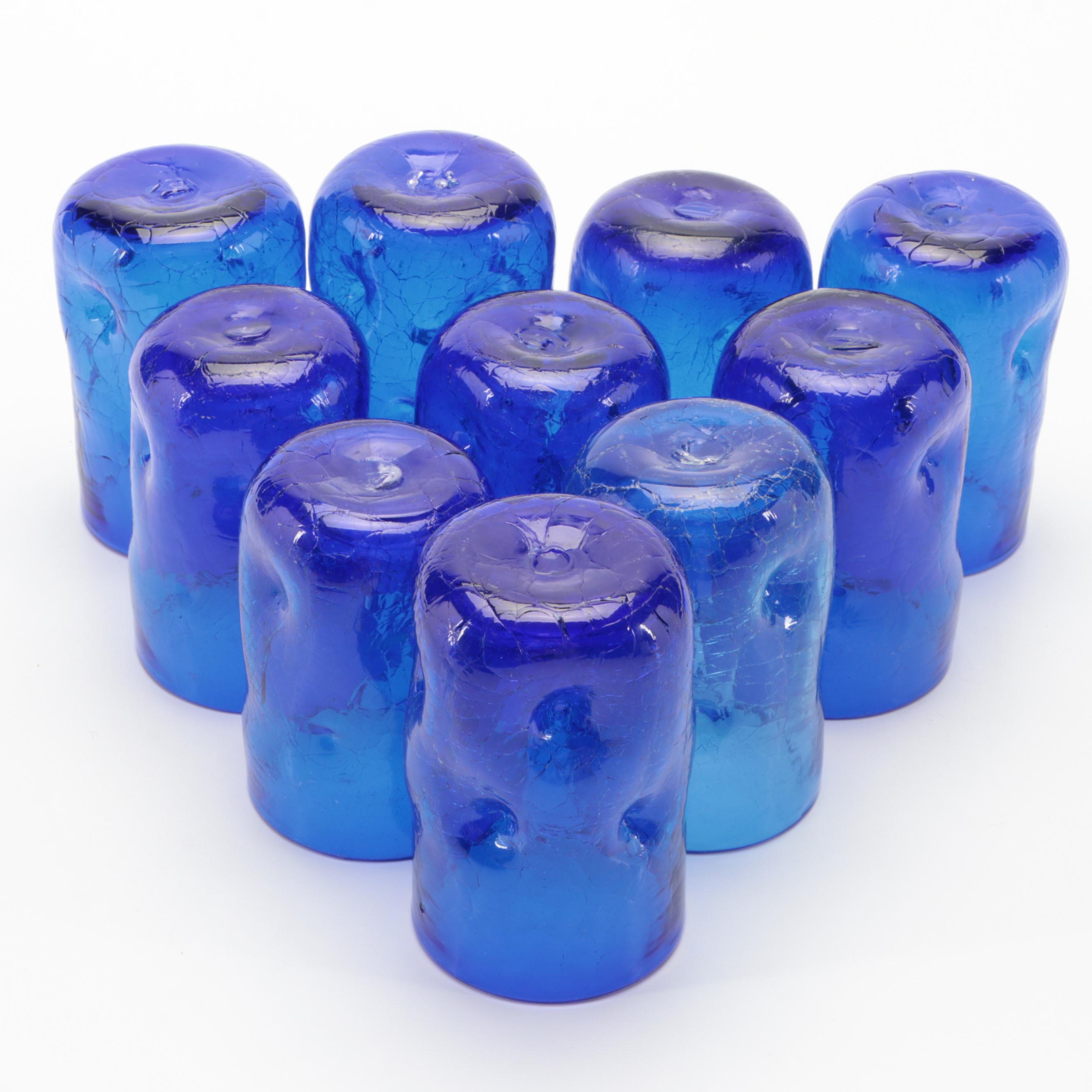 Blenko Blown Glass Cobalt Dimple Glass Tumblers