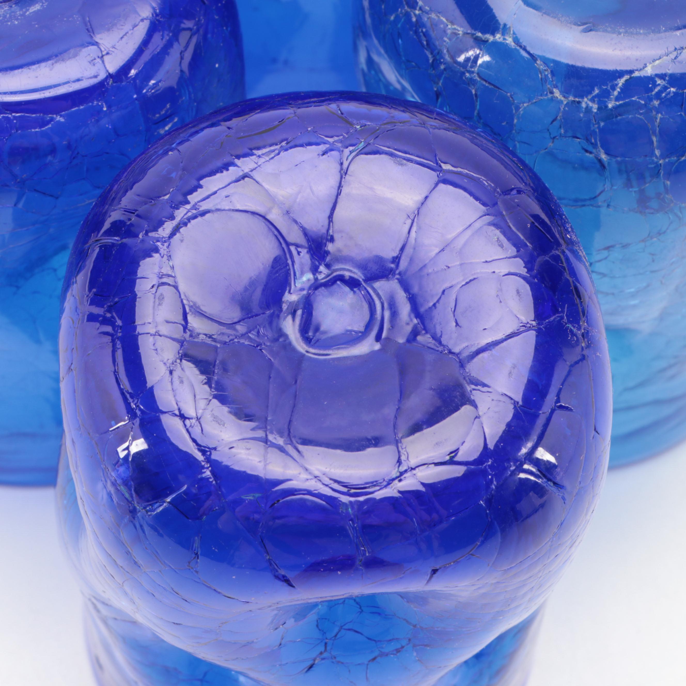 Blenko Blown Glass Cobalt Dimple Glass Tumblers