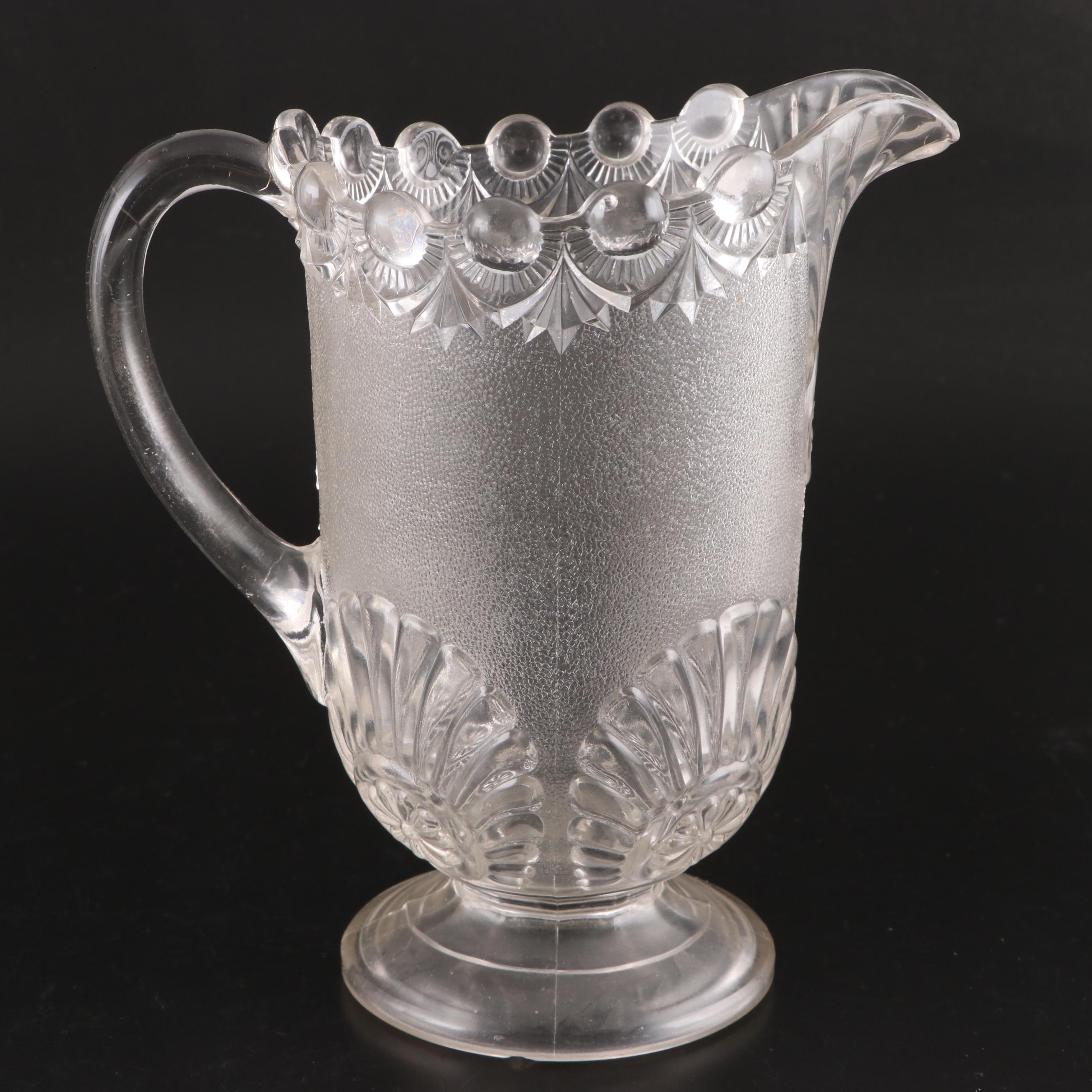 EAPG Bakewell, Pears & Co. Frosted Ribbon with Other Shell and Jewel Pitcher