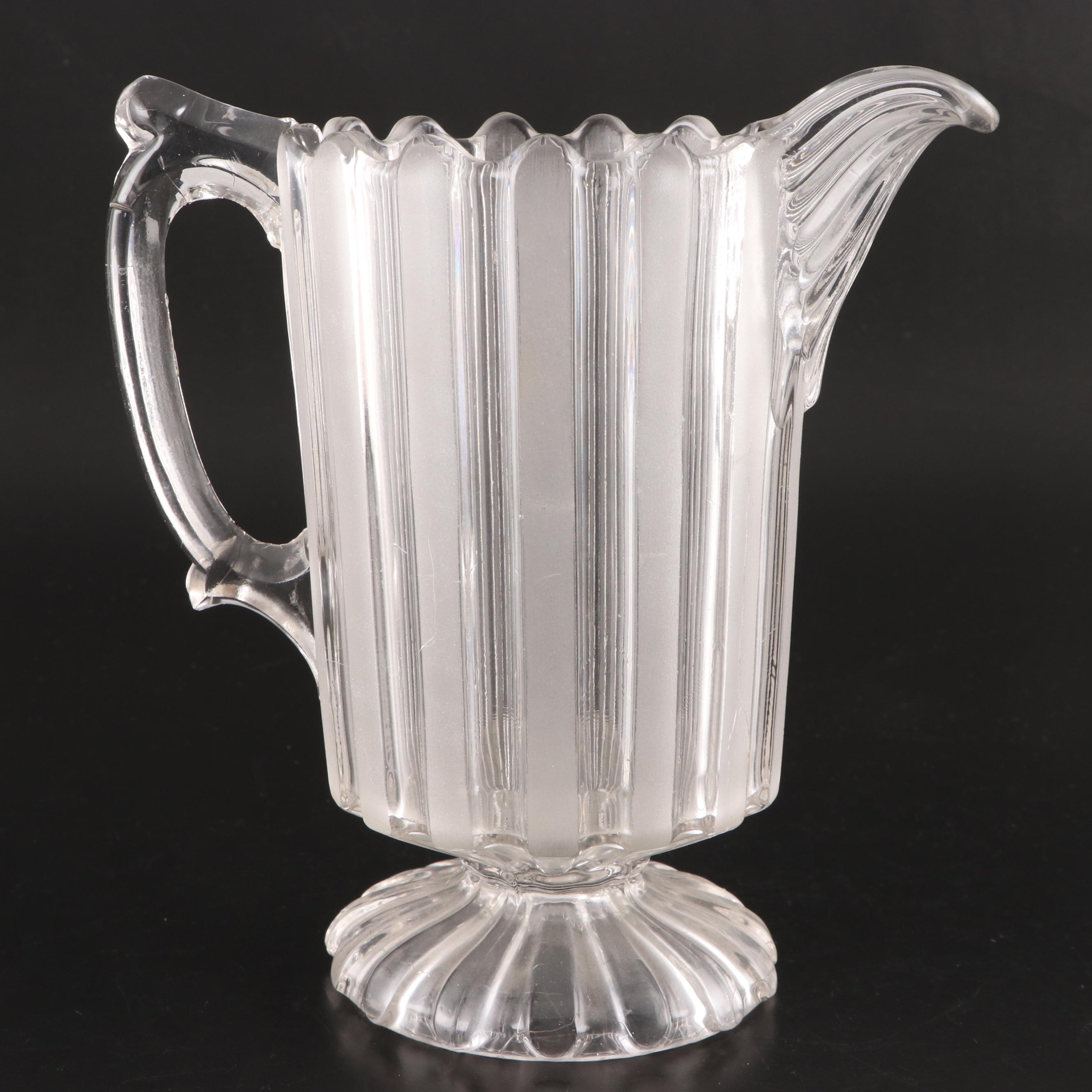 EAPG Bakewell, Pears & Co. Frosted Ribbon with Other Shell and Jewel Pitcher