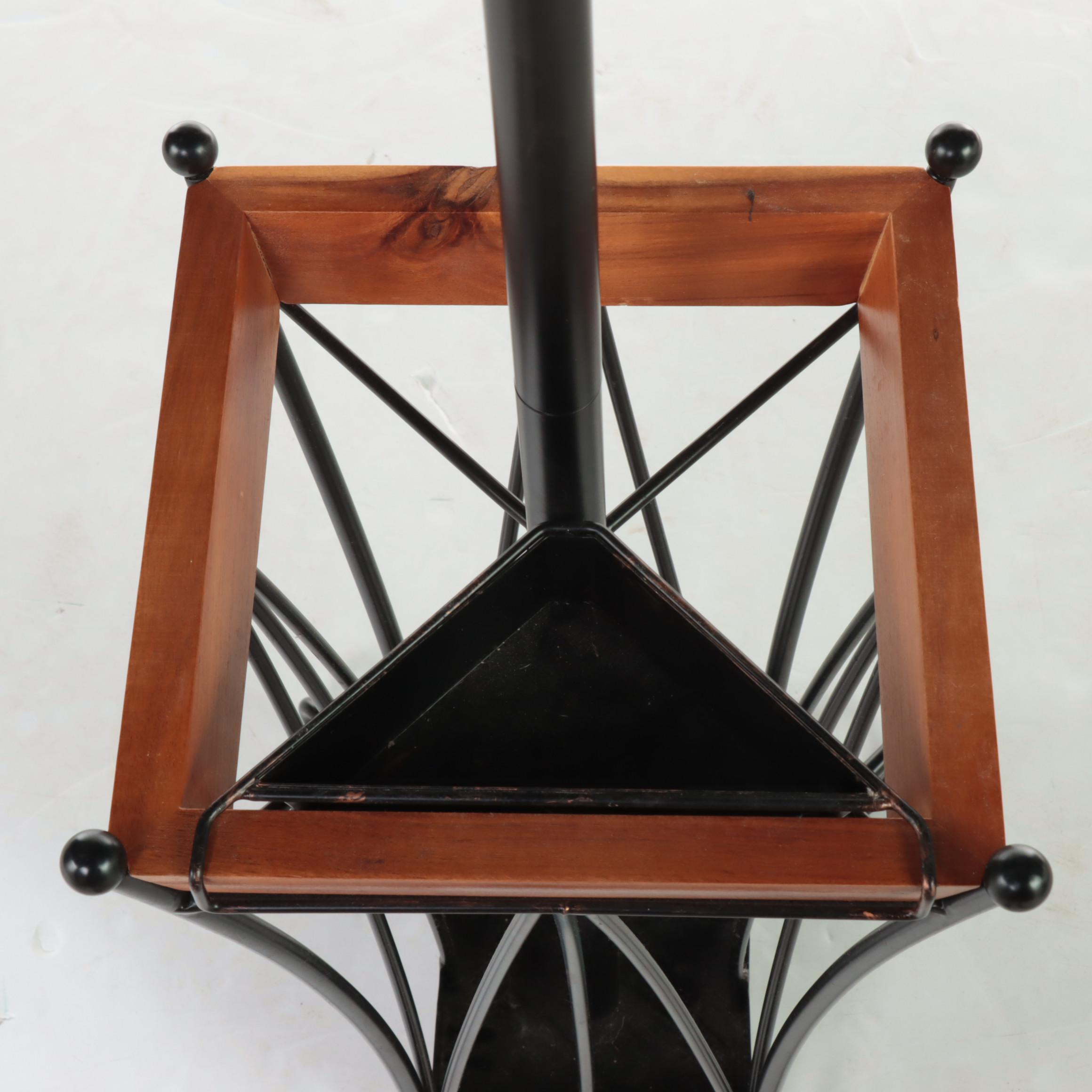 Black Powder-Coated Metal and Hardwood Hall Tree with Umbrella Stand