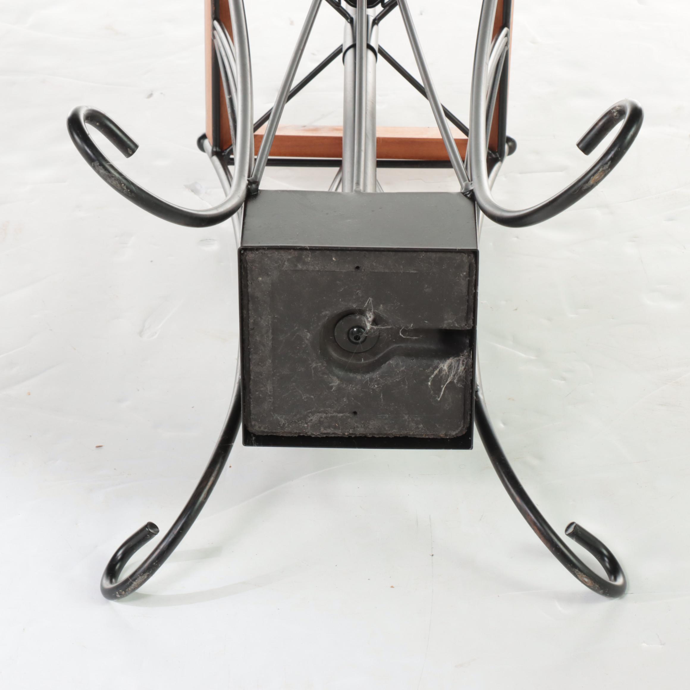 Black Powder-Coated Metal and Hardwood Hall Tree with Umbrella Stand