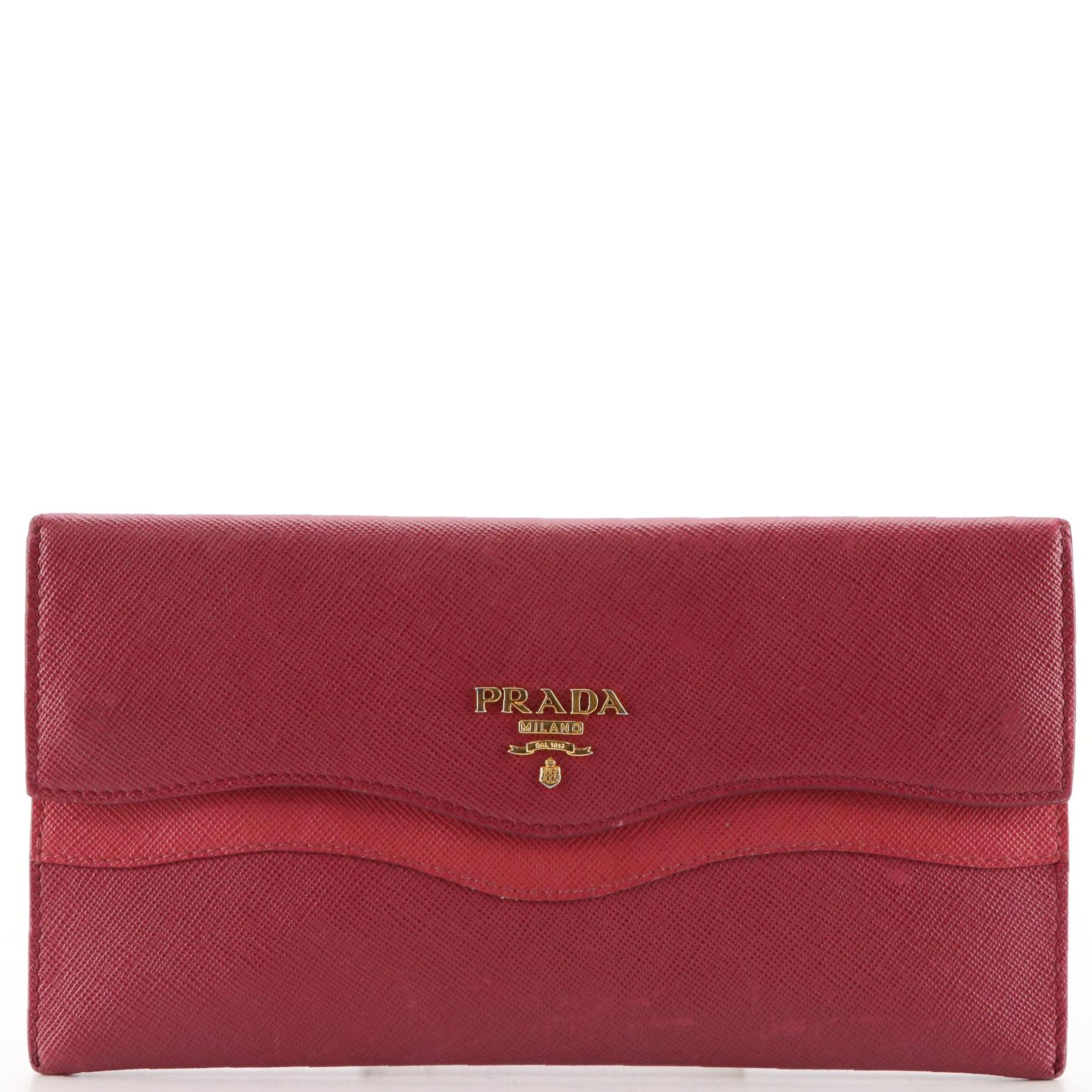 Prada Small Snap Clutch in Pink Saffiano Leather