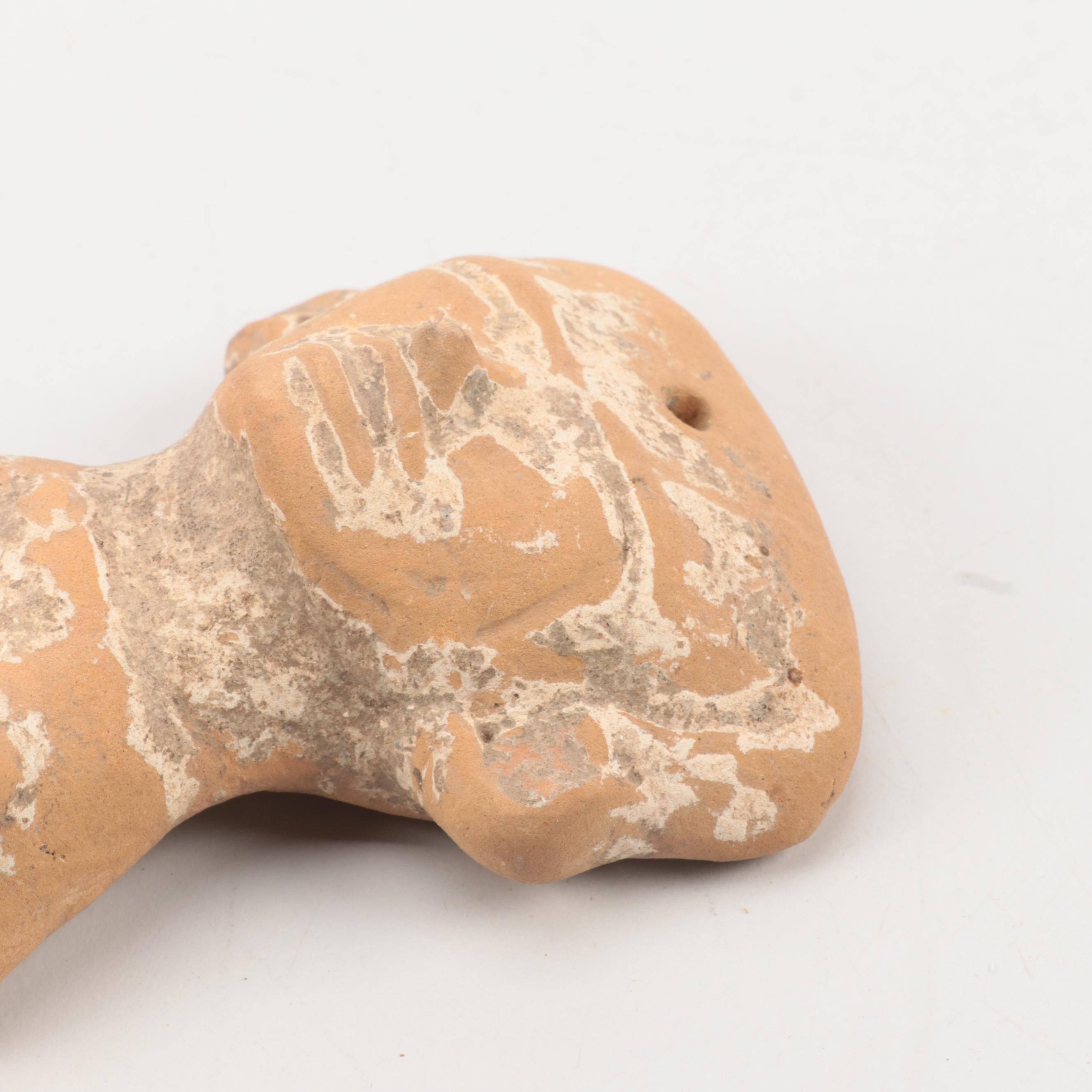 Pre-Columbian Mayan Clay Idol Heads and Idol Pendant, Circa 100 BCE–600 CE