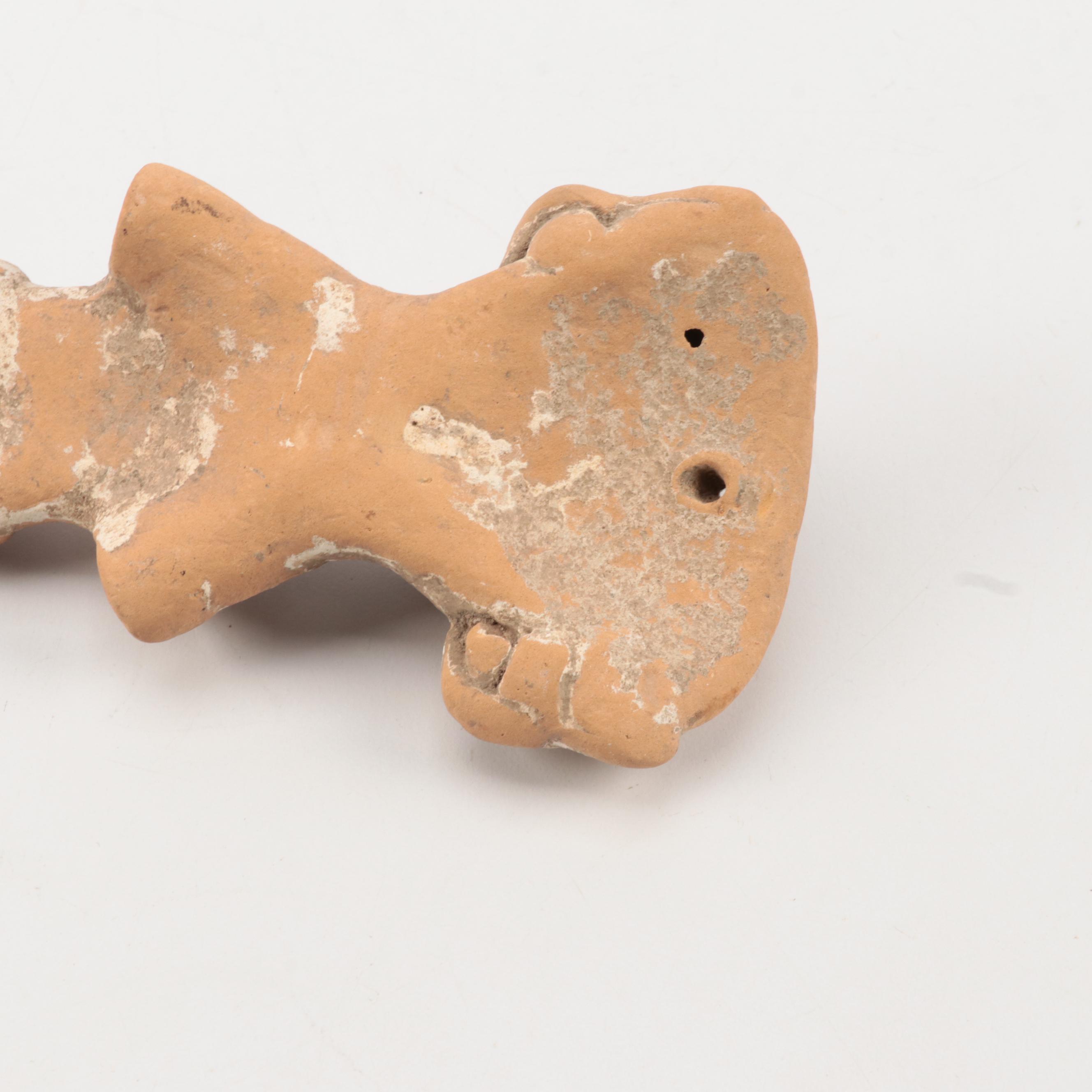 Pre-Columbian Mayan Clay Idol Heads and Idol Pendant, Circa 100 BCE–600 CE