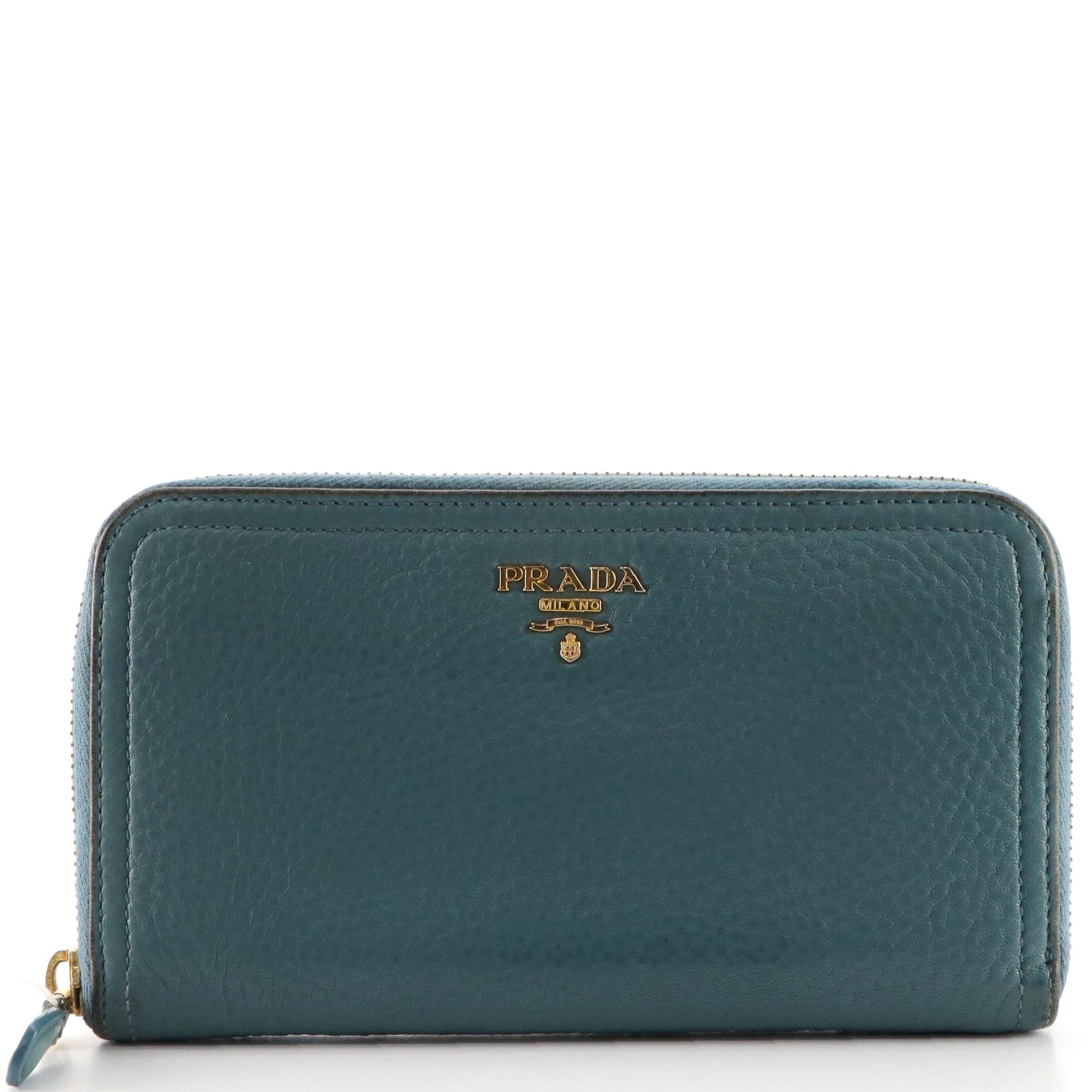 Prada Zip-Around Wallet in Vitello Daino Leather with Box