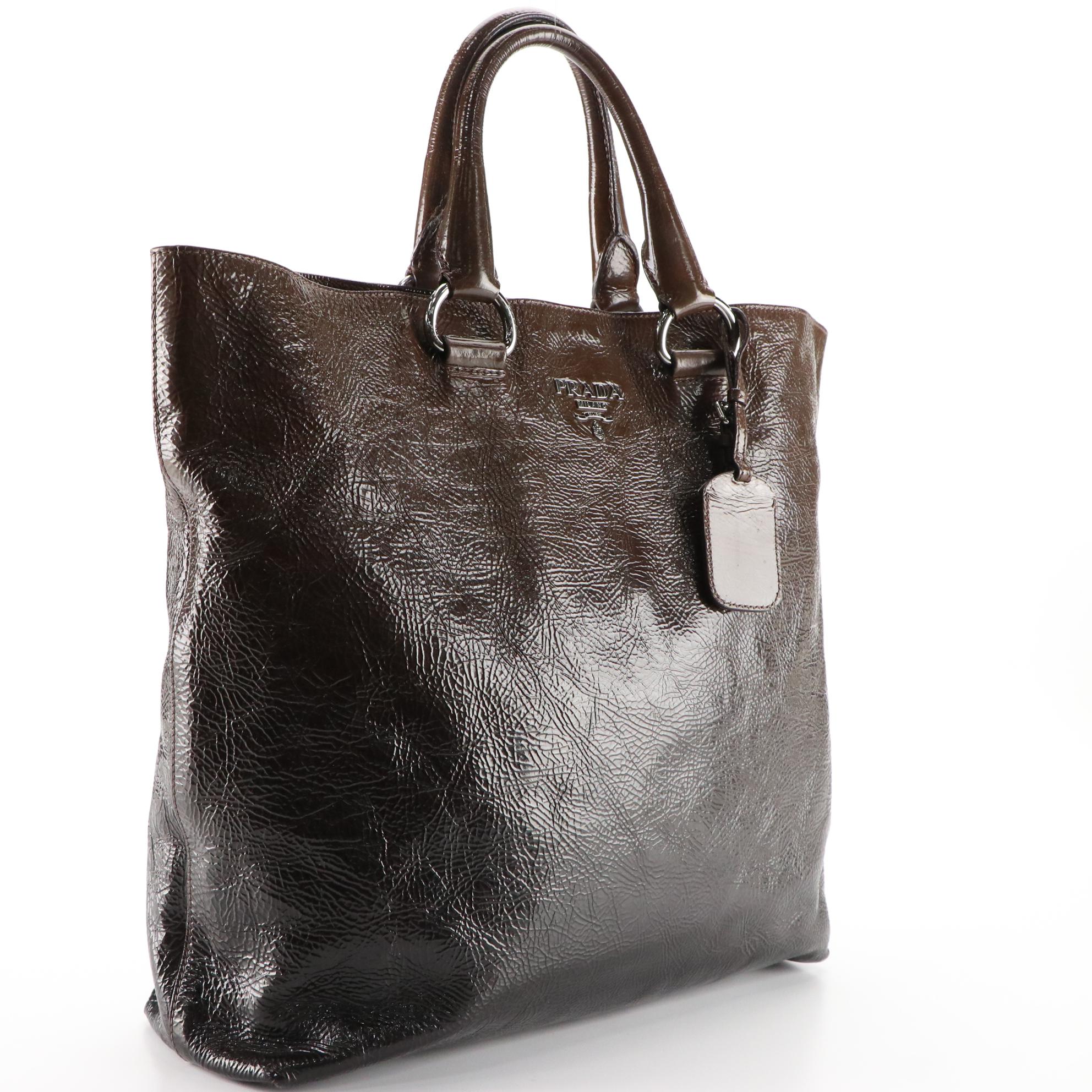 Prada Crinkled Patent Leather Tote Bag