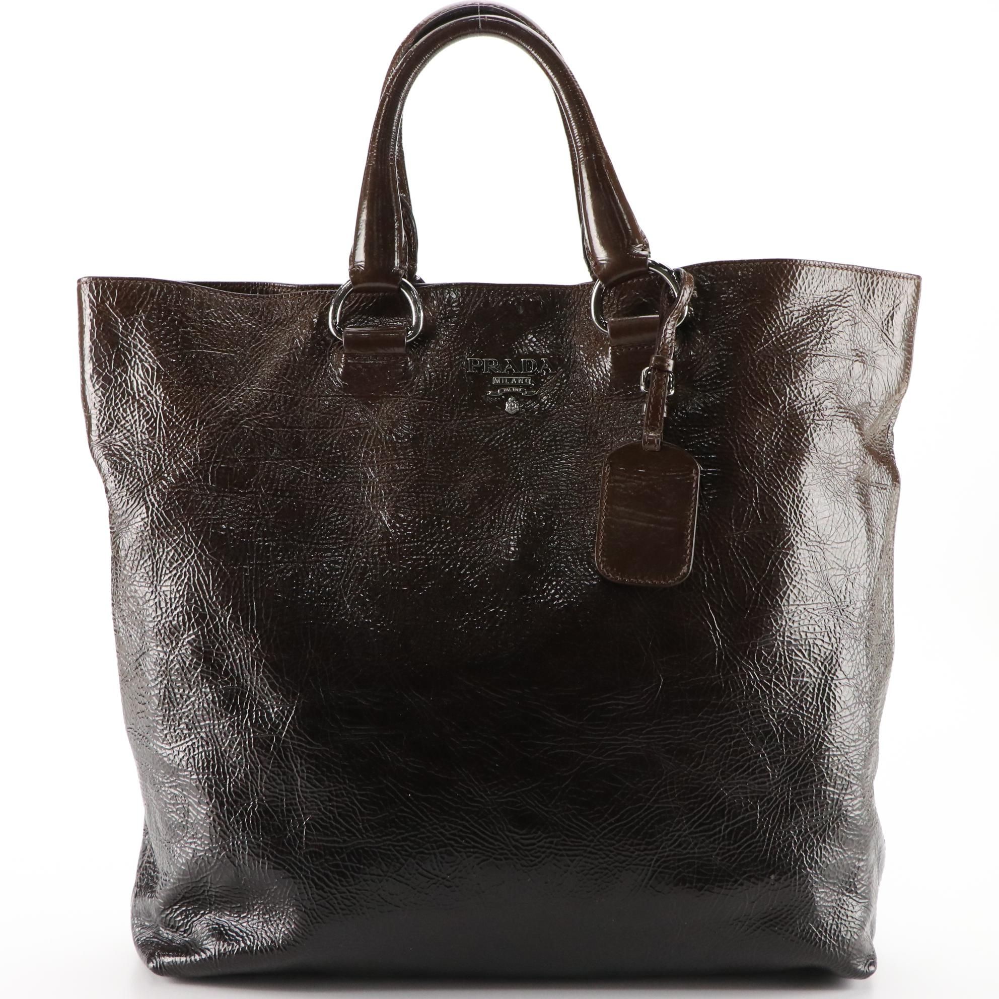 Prada Crinkled Patent Leather Tote Bag