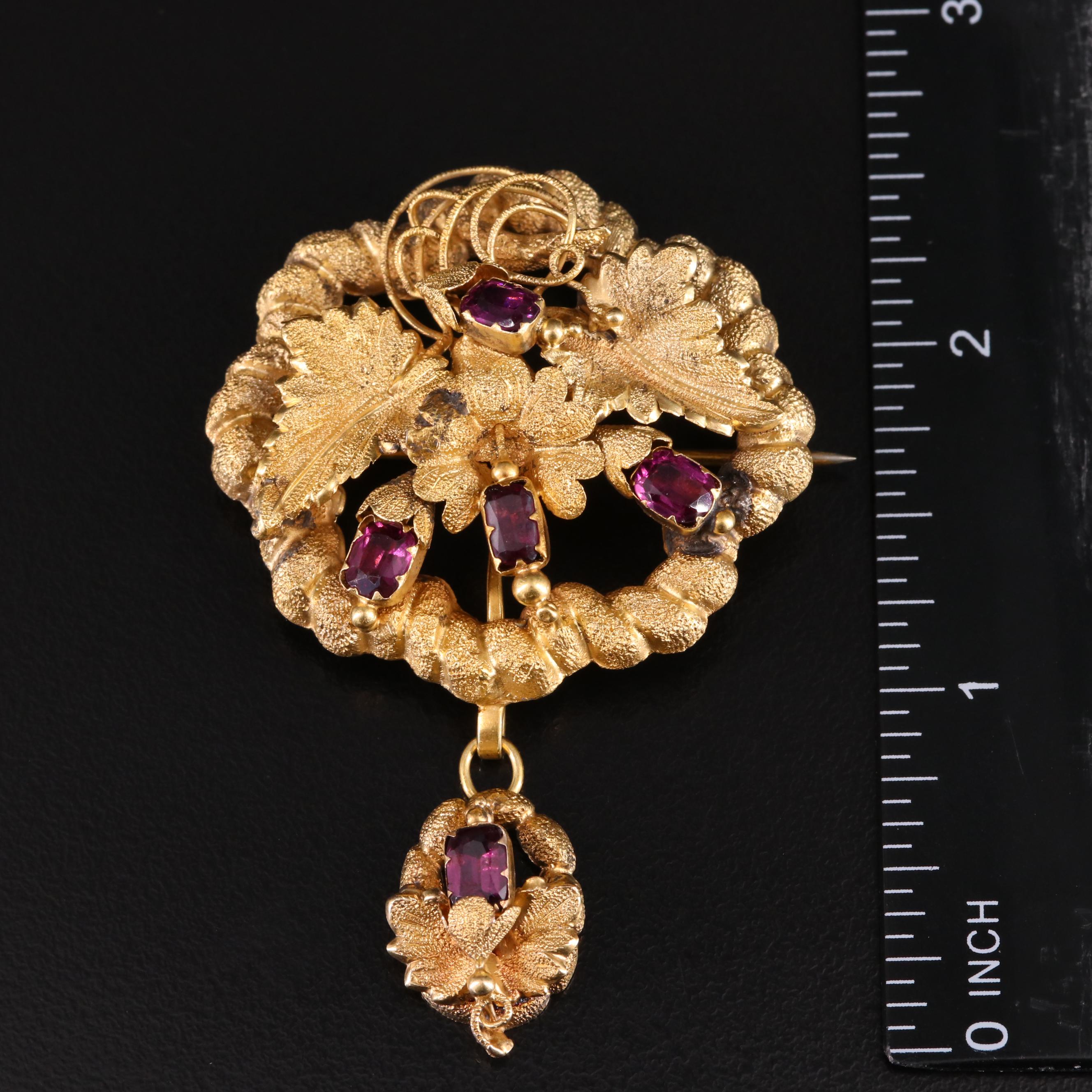 Victorian 14K Garnet Floral Watch Fob Brooch