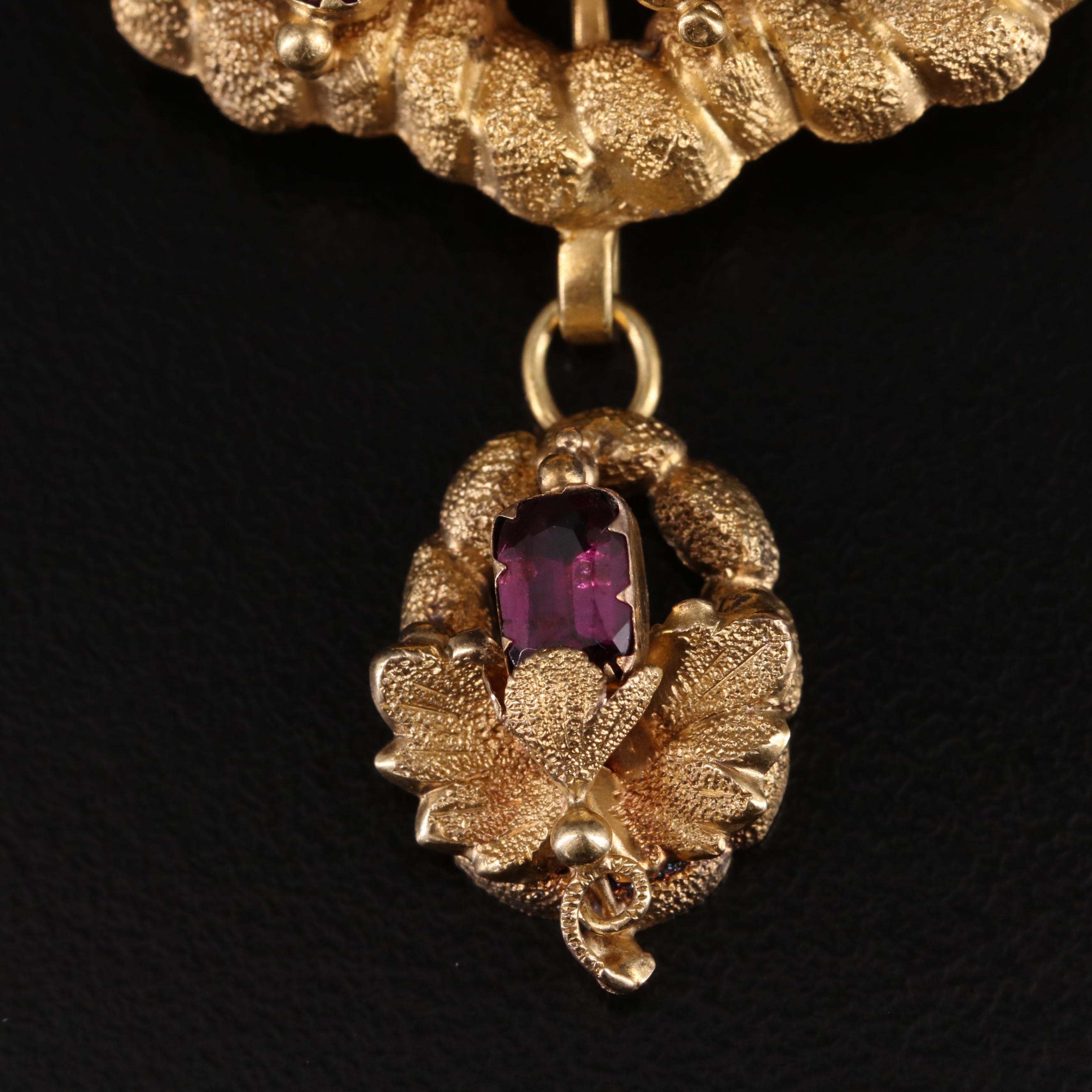 Victorian 14K Garnet Floral Watch Fob Brooch