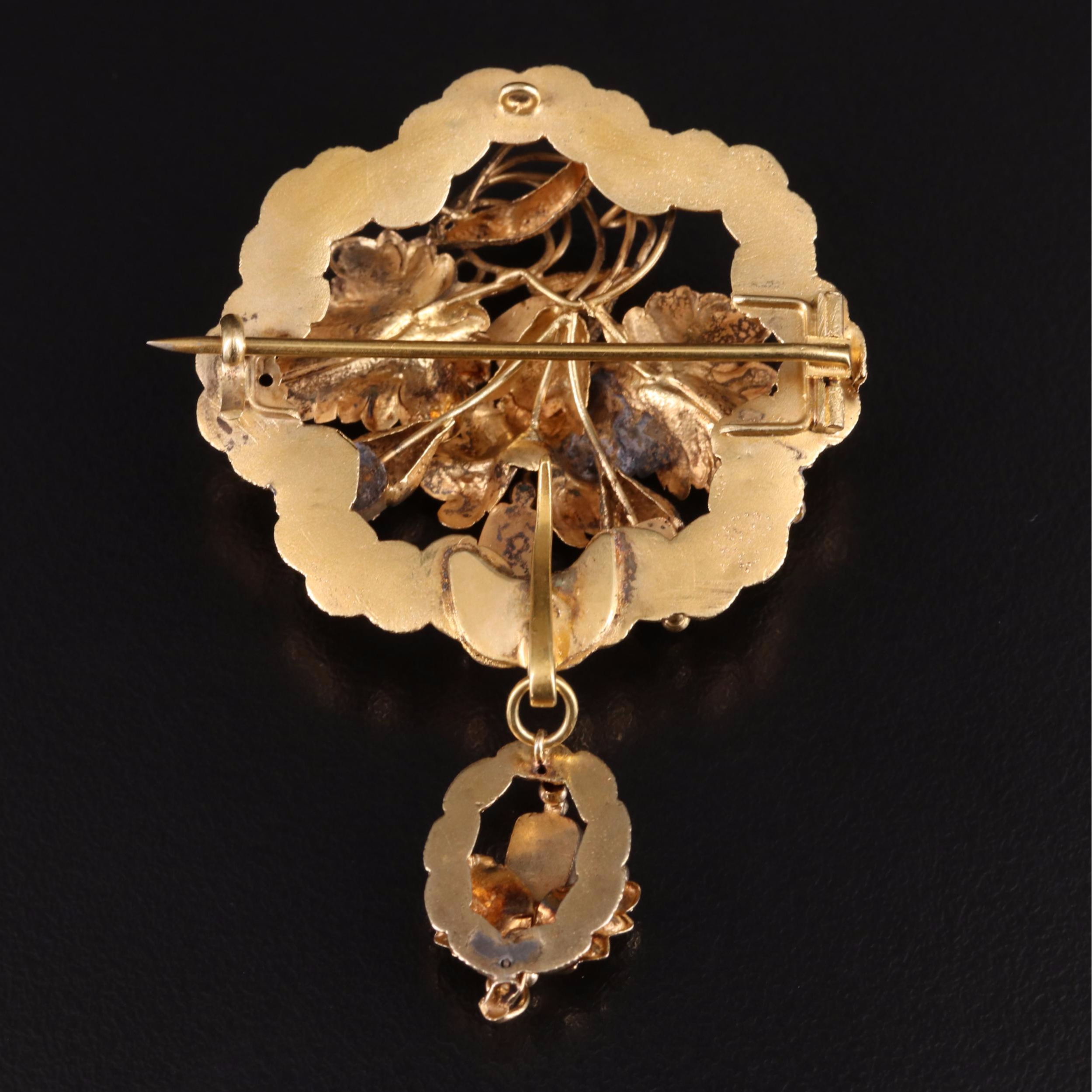 Victorian 14K Garnet Floral Watch Fob Brooch