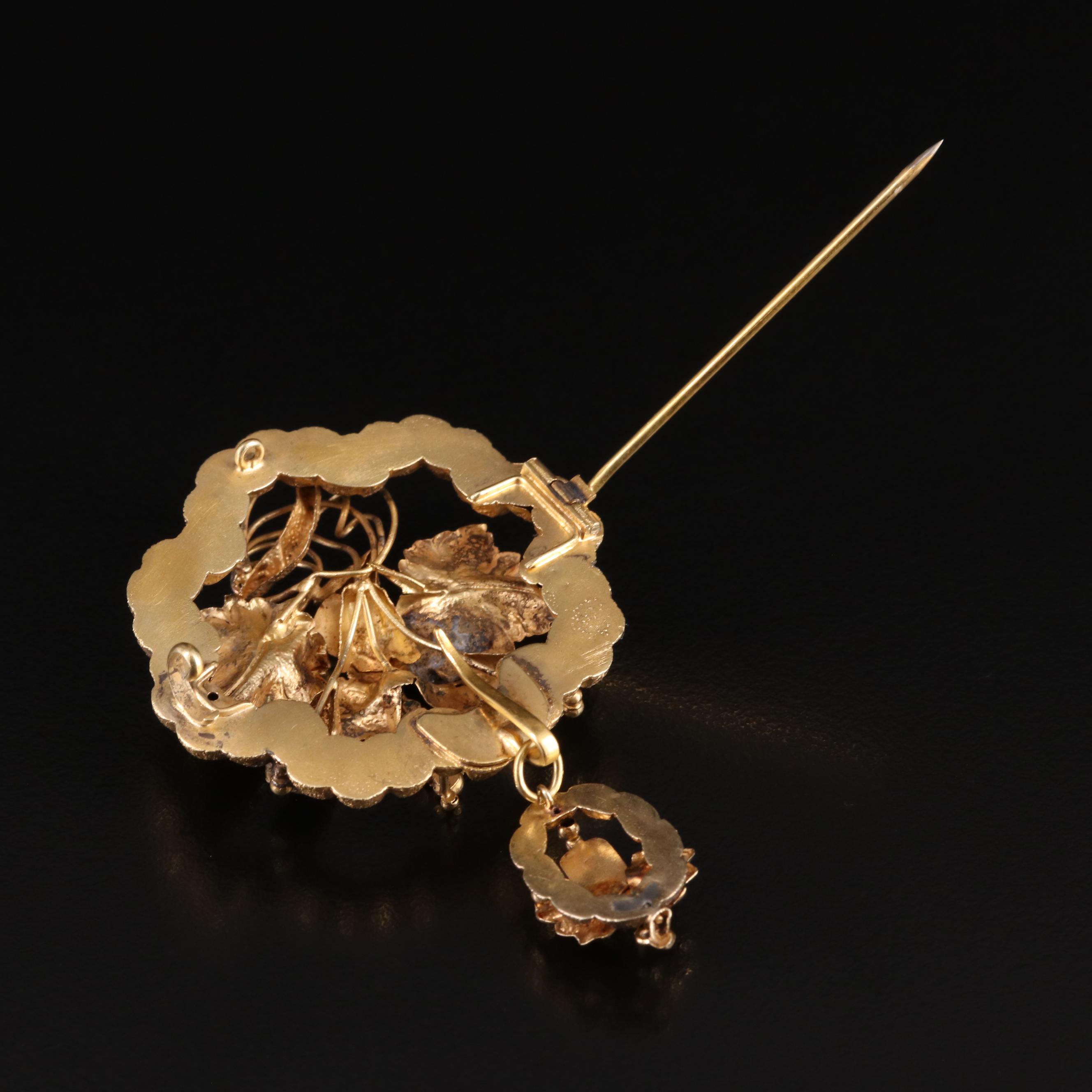 Victorian 14K Garnet Floral Watch Fob Brooch