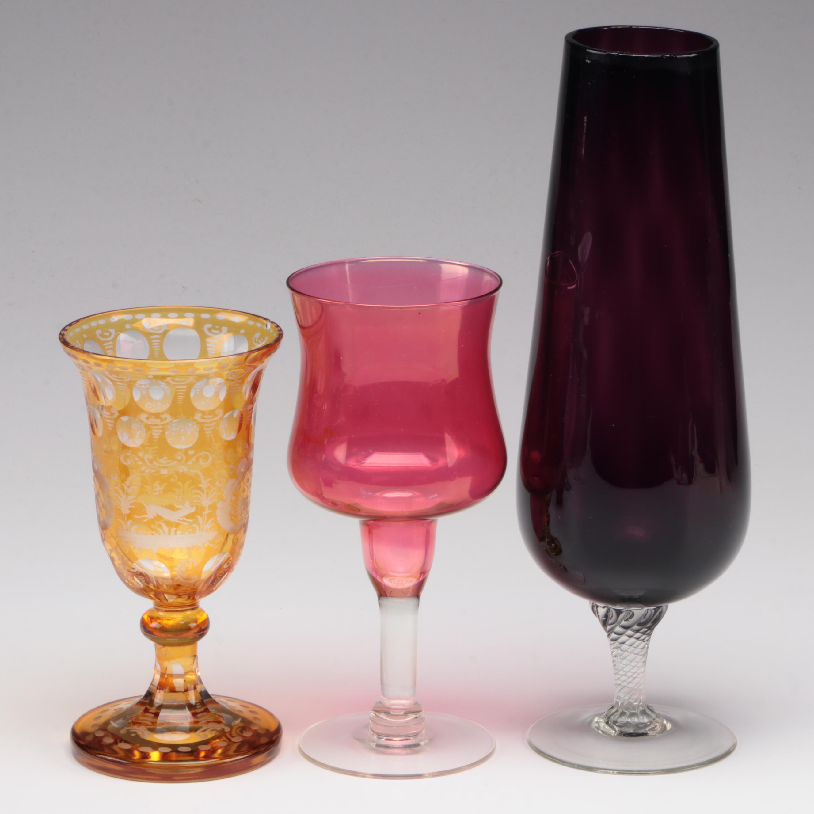 Fenton Hobnail Glass Candy Dish with Art Glass Vase and Other Table Accessories