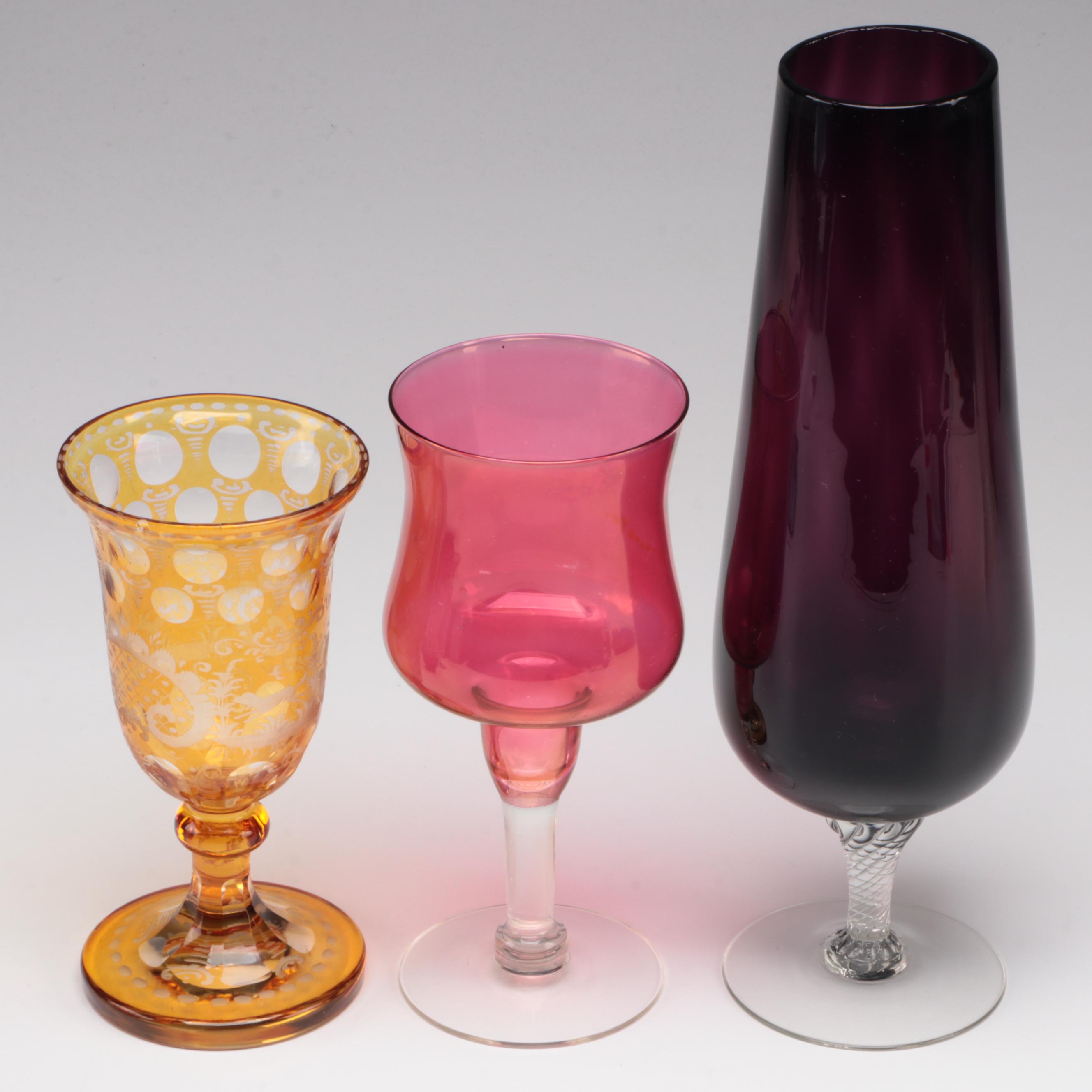 Fenton Hobnail Glass Candy Dish with Art Glass Vase and Other Table Accessories