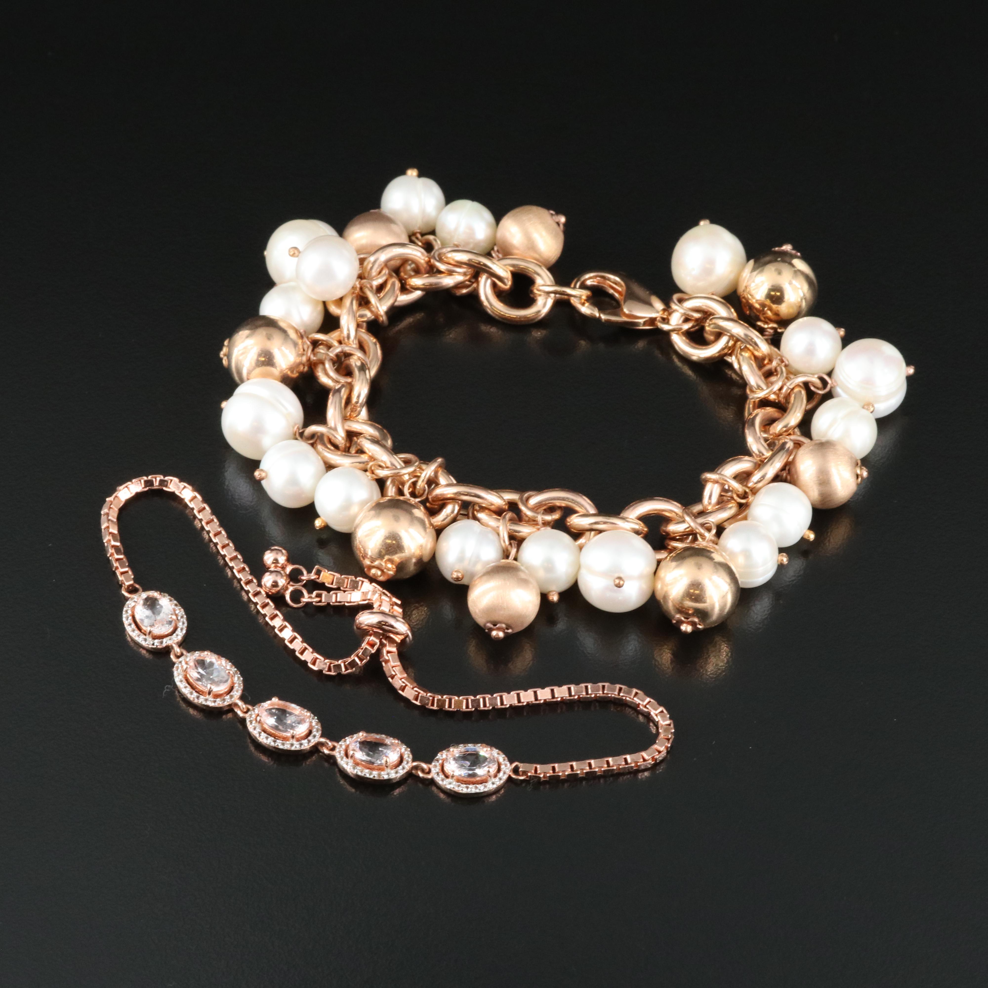 Honora Bronze Pearl and Sterling Morganite and Topaz Bracelets