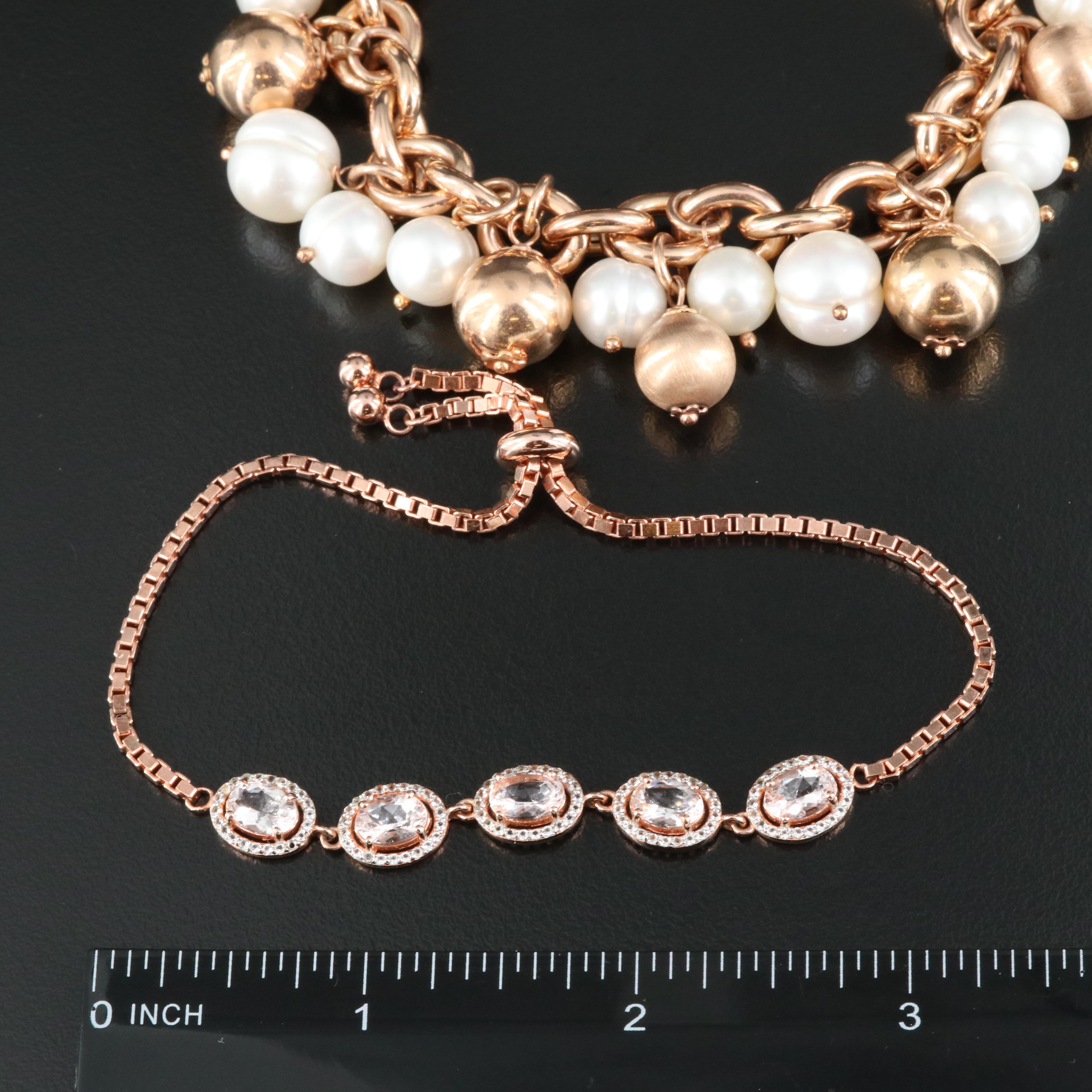 Honora Bronze Pearl and Sterling Morganite and Topaz Bracelets