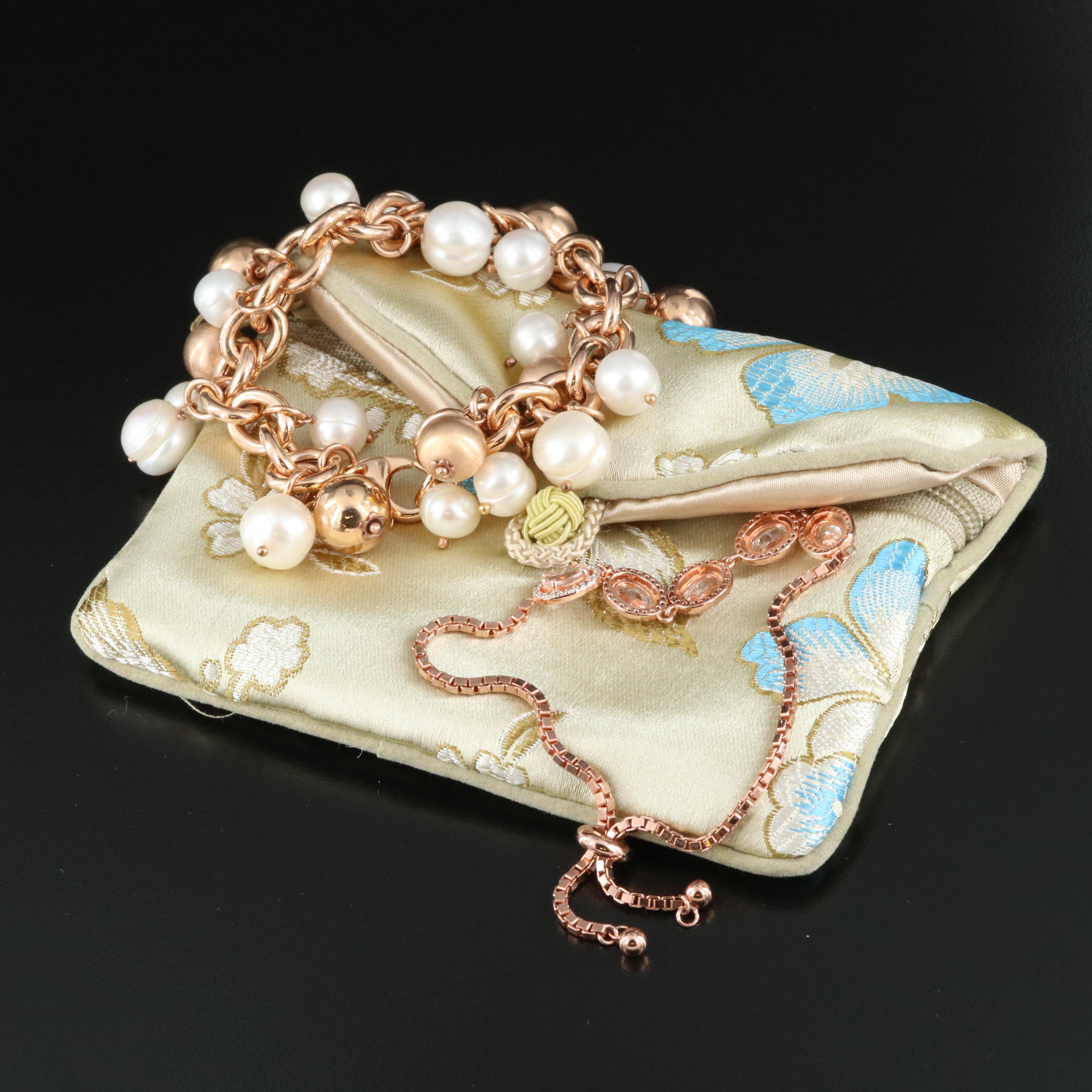 Honora Bronze Pearl and Sterling Morganite and Topaz Bracelets