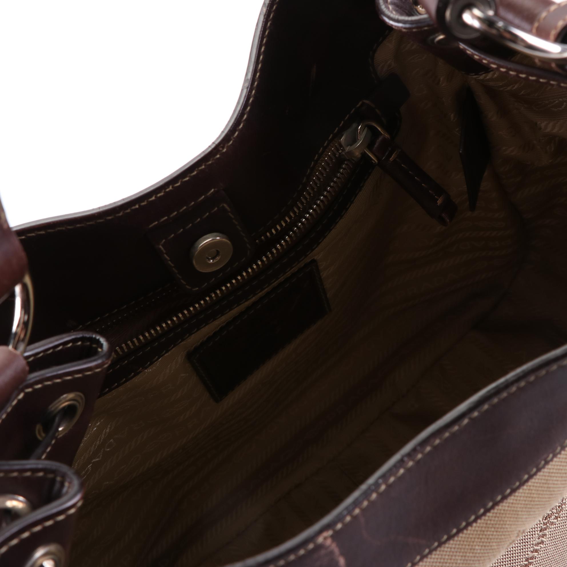 Prada Logo Shoulder Bag in Canapa Canvas and Leather