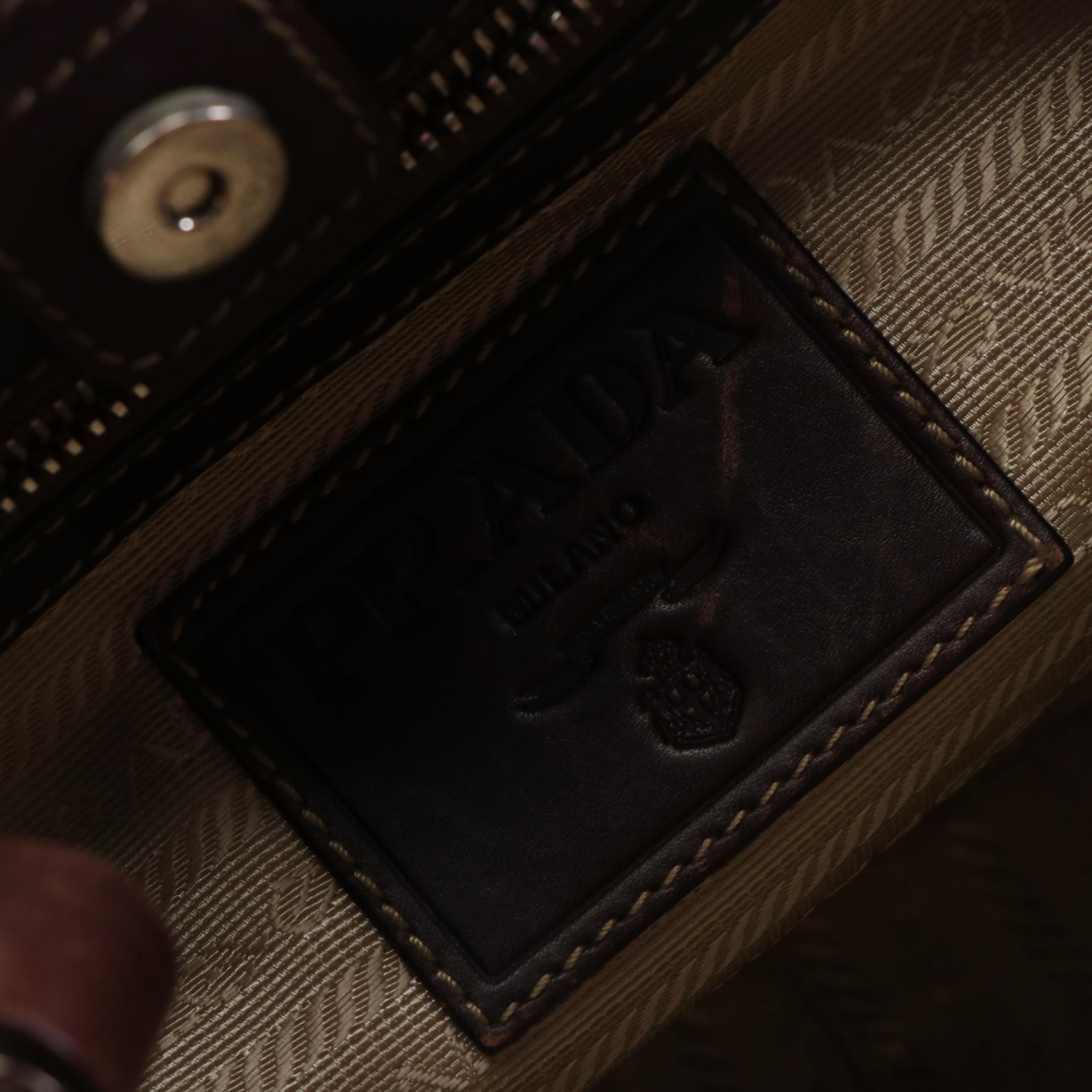 Prada Logo Shoulder Bag in Canapa Canvas and Leather