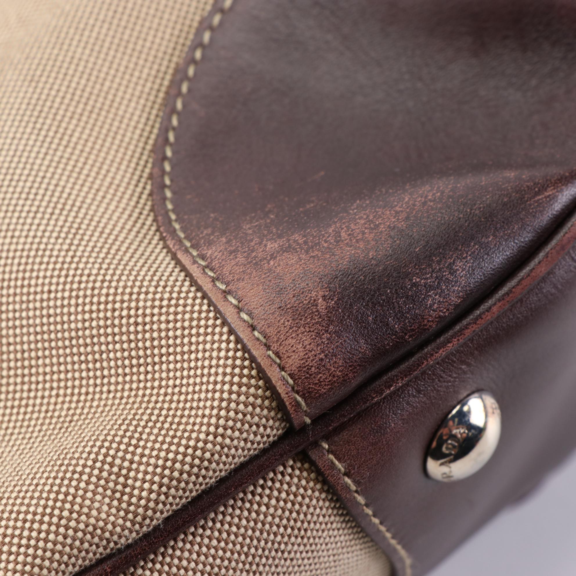 Prada Logo Shoulder Bag in Canapa Canvas and Leather