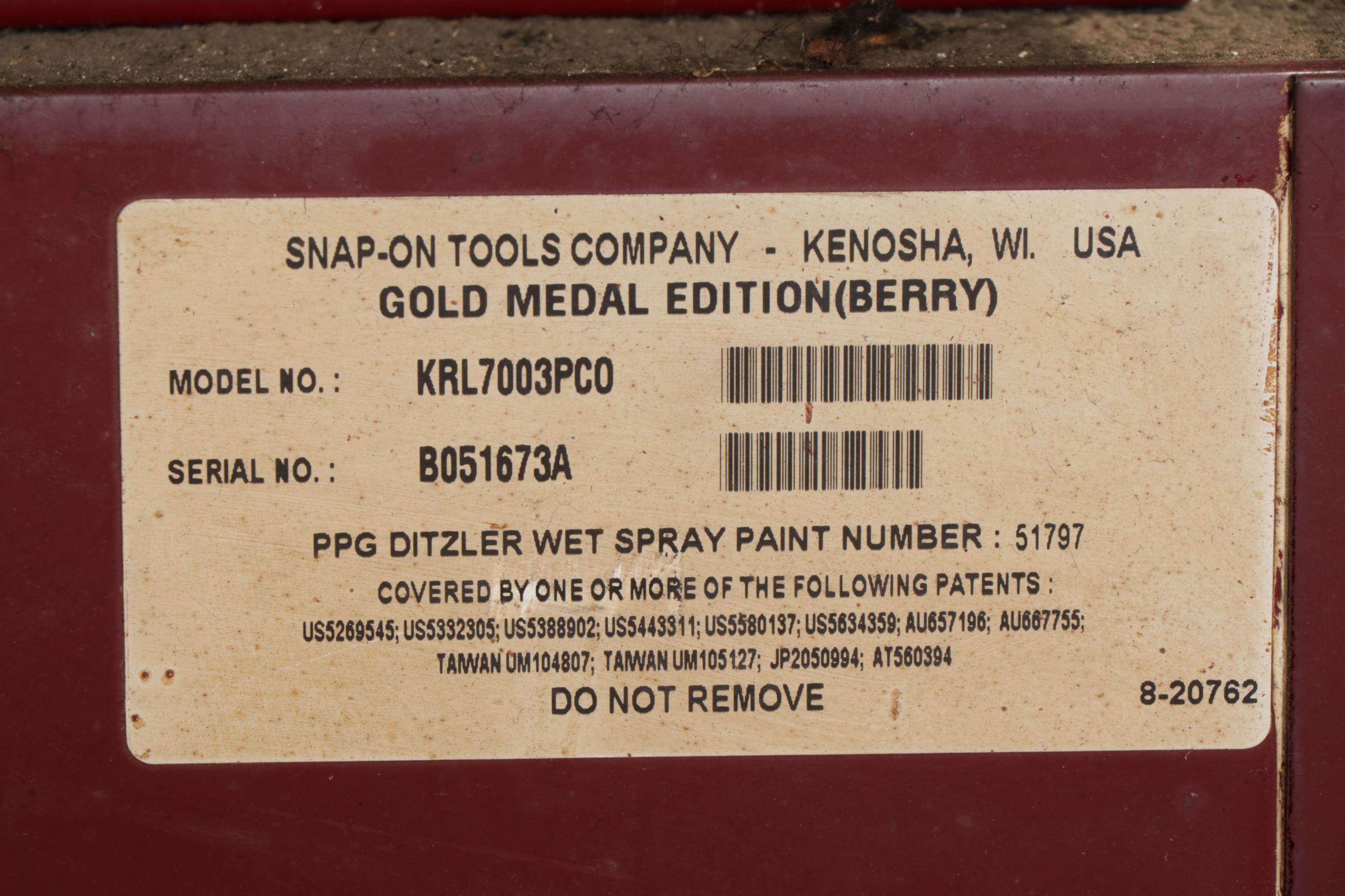 Snap-On Gold Medal Limited Edition Tool Cabinet on Casters