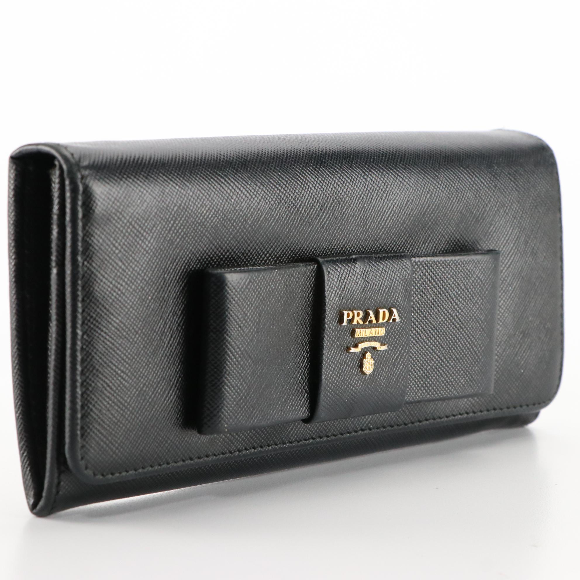Prada Bow Wallet in Black Saffiano Leather
