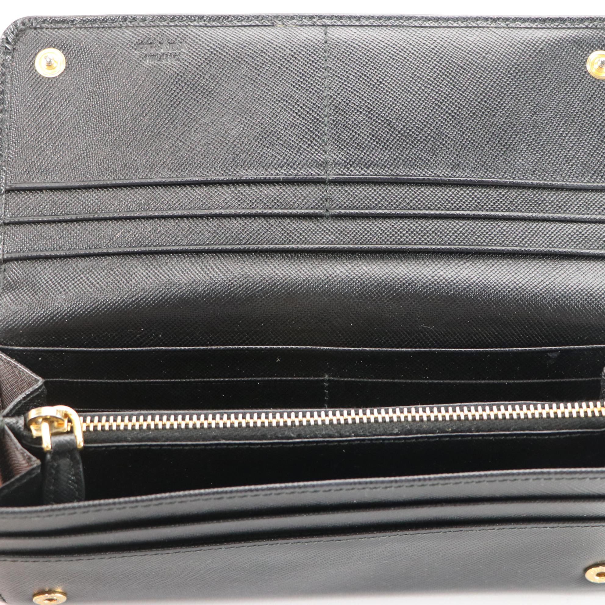 Prada Bow Wallet in Black Saffiano Leather