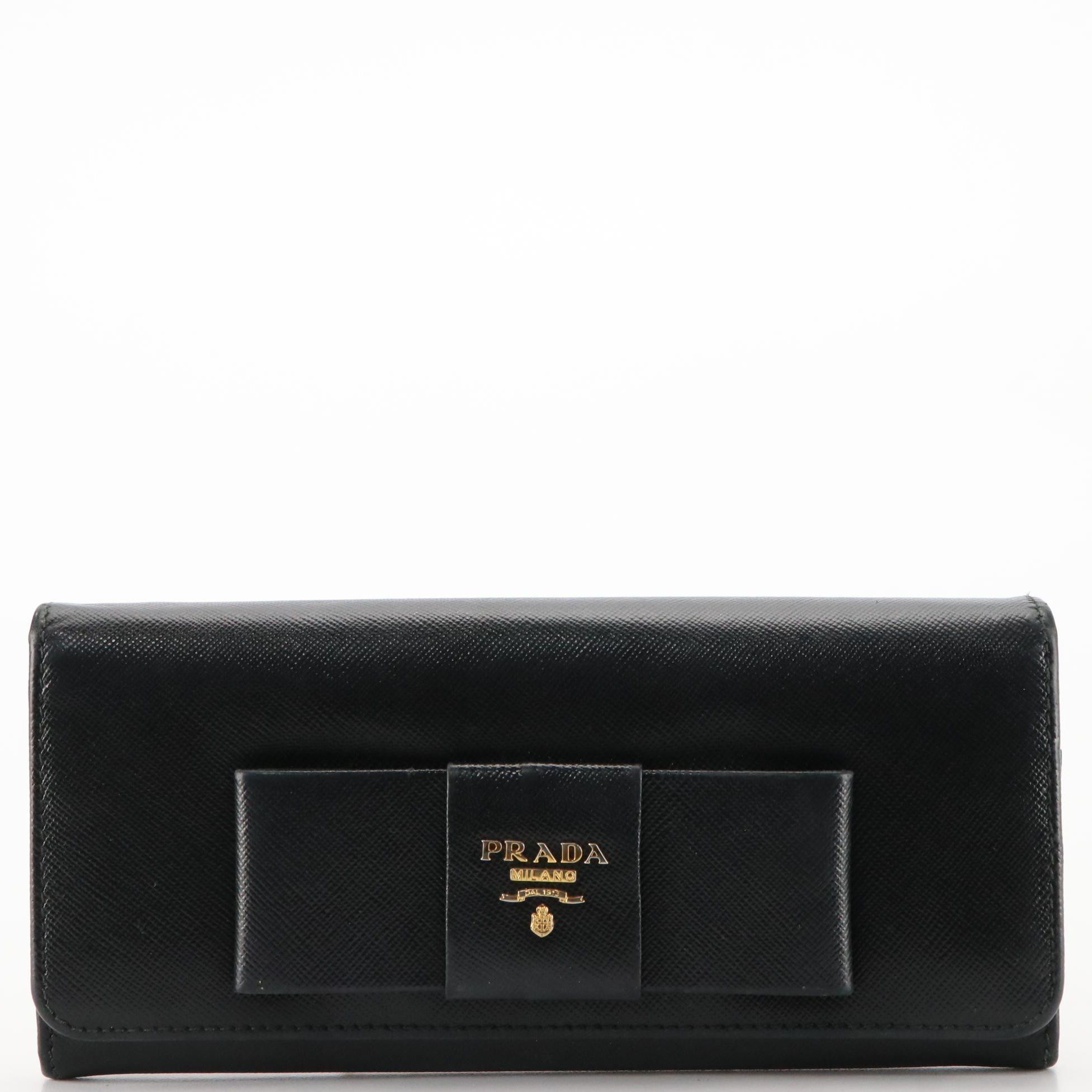 Prada Bow Wallet in Black Saffiano Leather