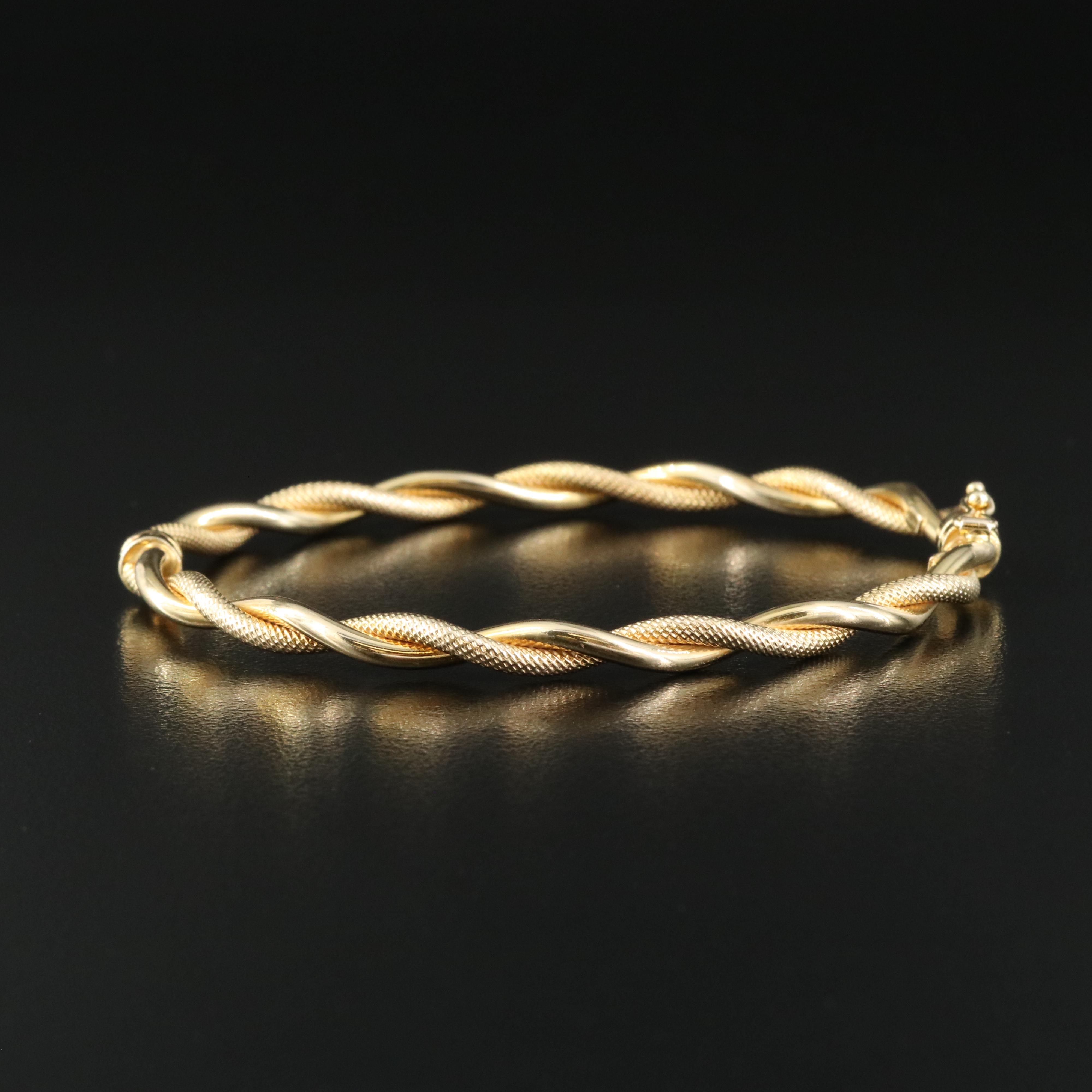 14K Twist Hinged Bangle