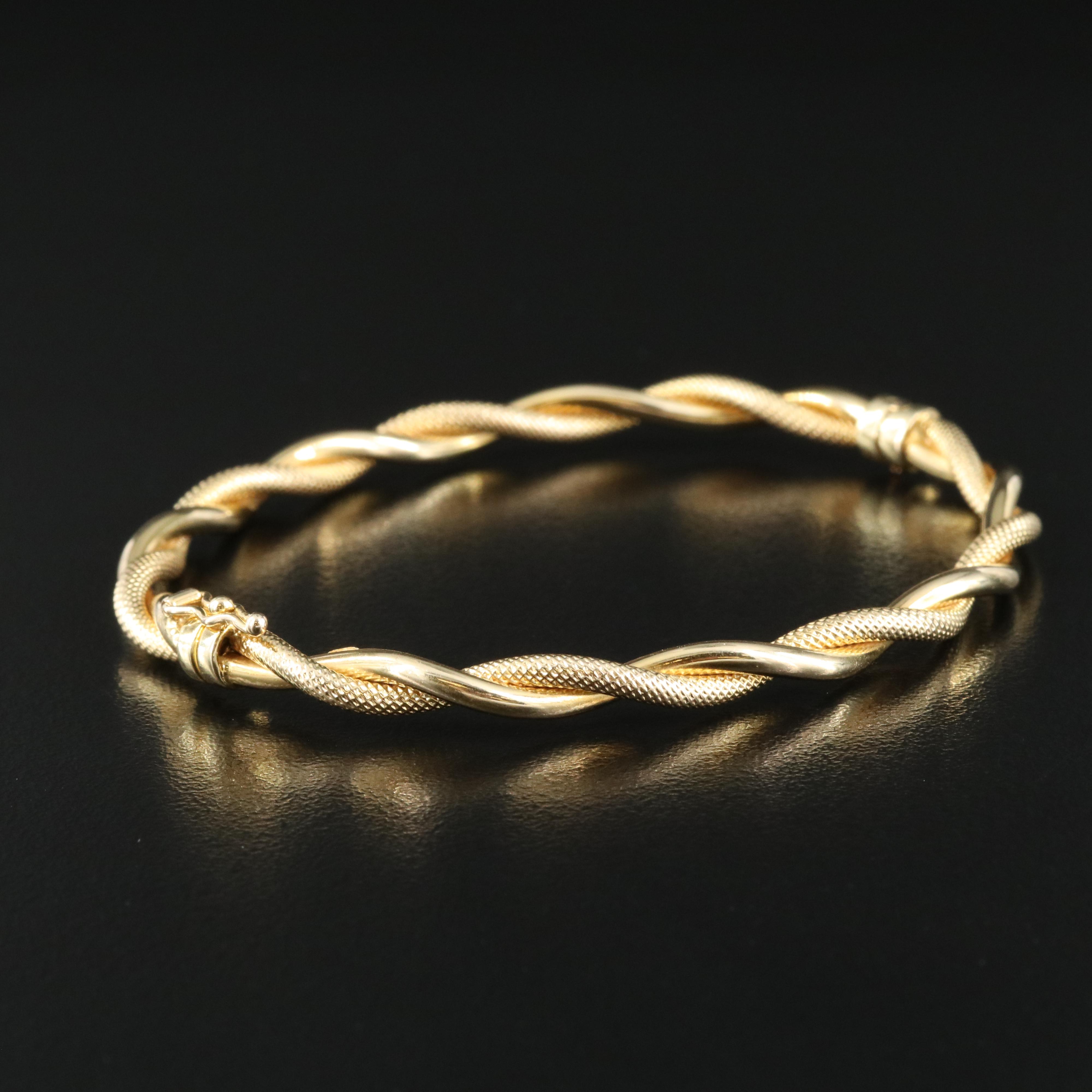14K Twist Hinged Bangle