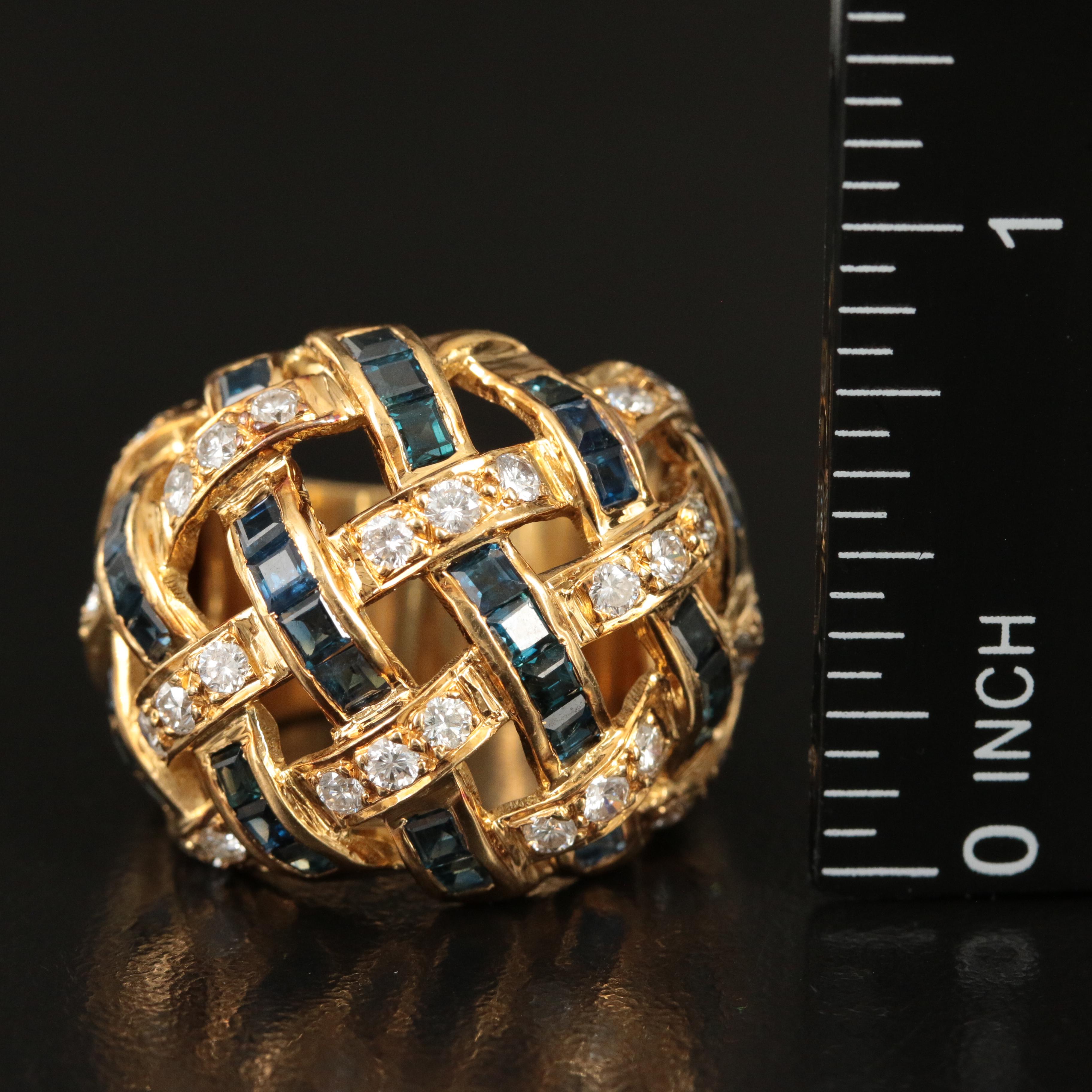 18K Diamond and Sapphire Basketweave Ring