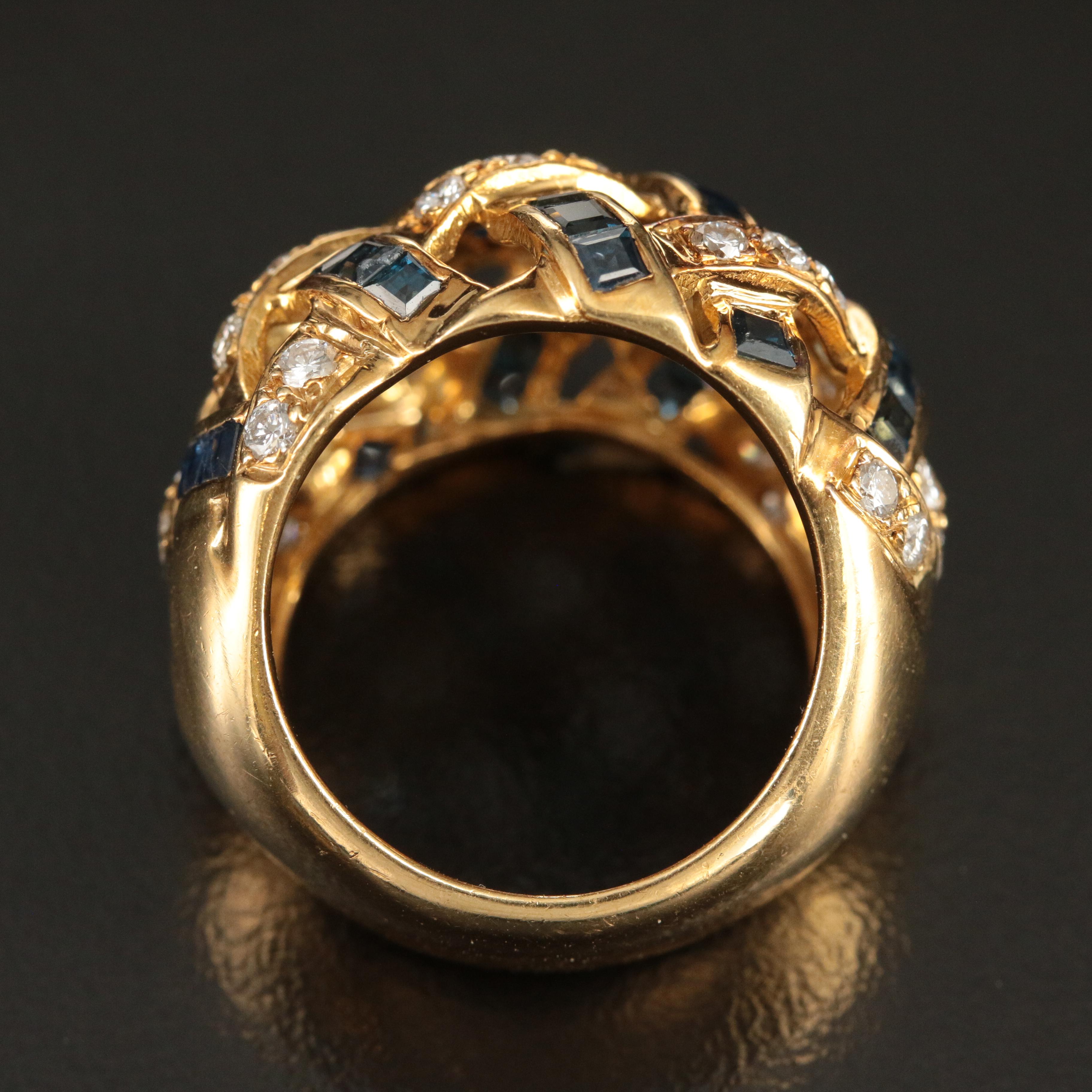 18K Diamond and Sapphire Basketweave Ring