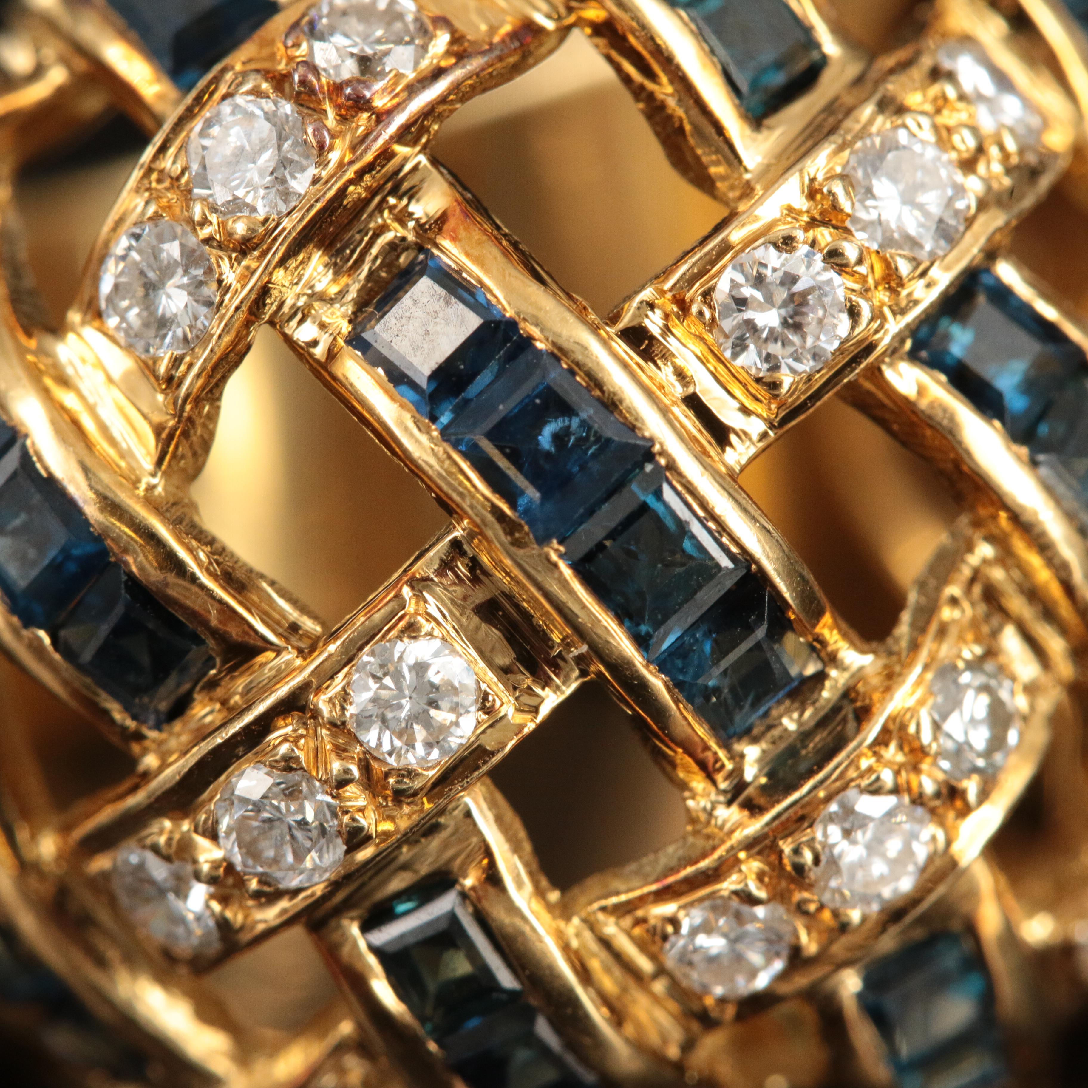 18K Diamond and Sapphire Basketweave Ring