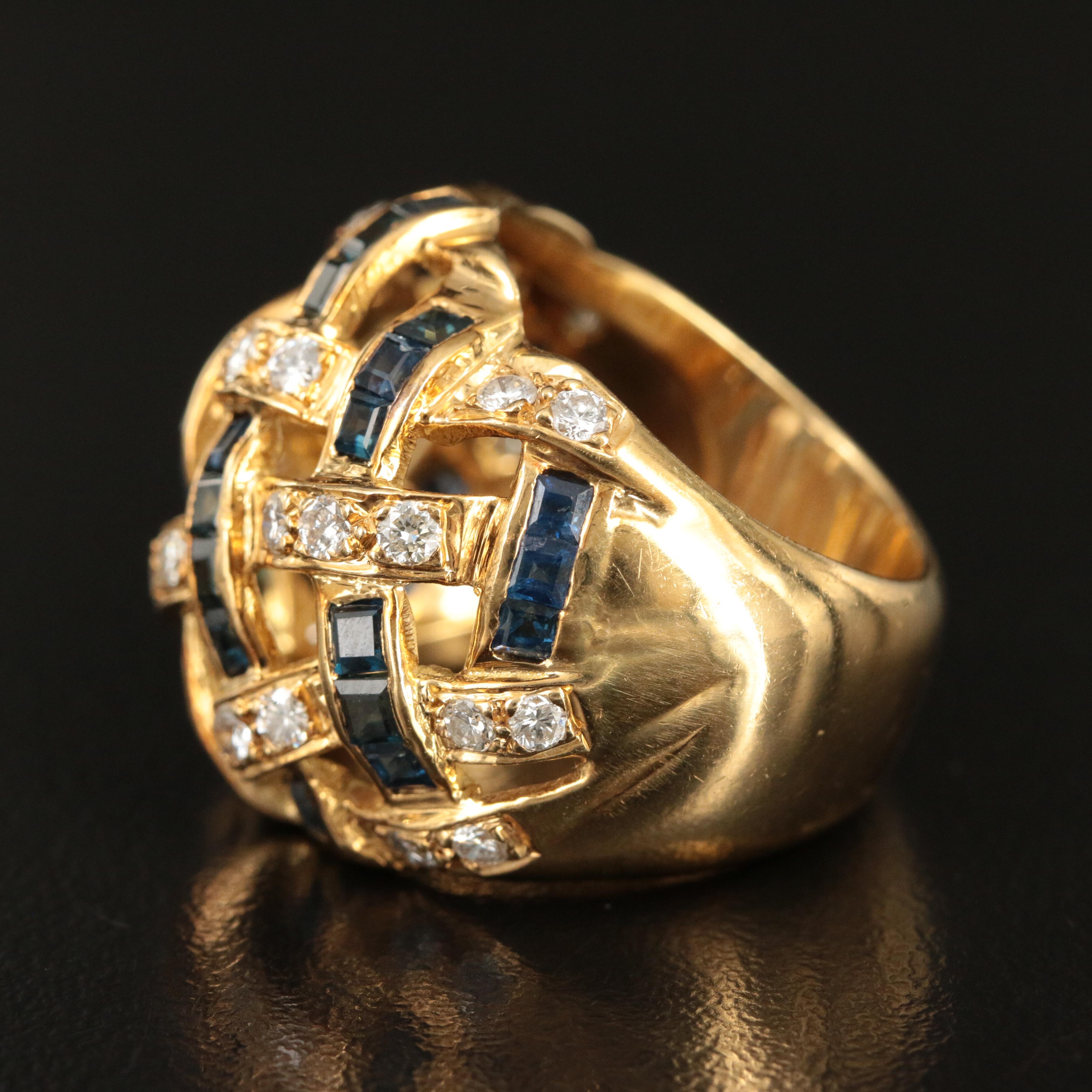 18K Diamond and Sapphire Basketweave Ring