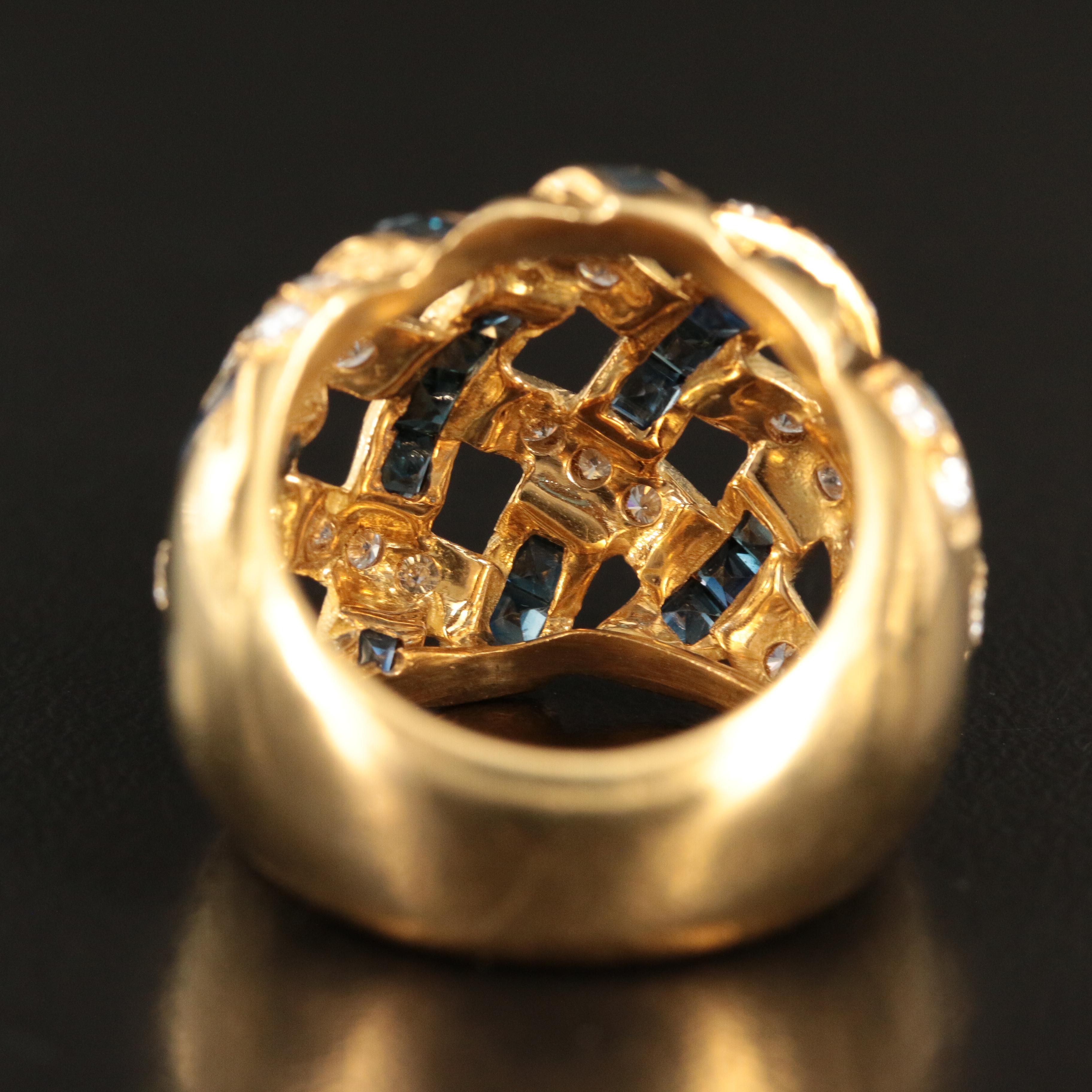 18K Diamond and Sapphire Basketweave Ring
