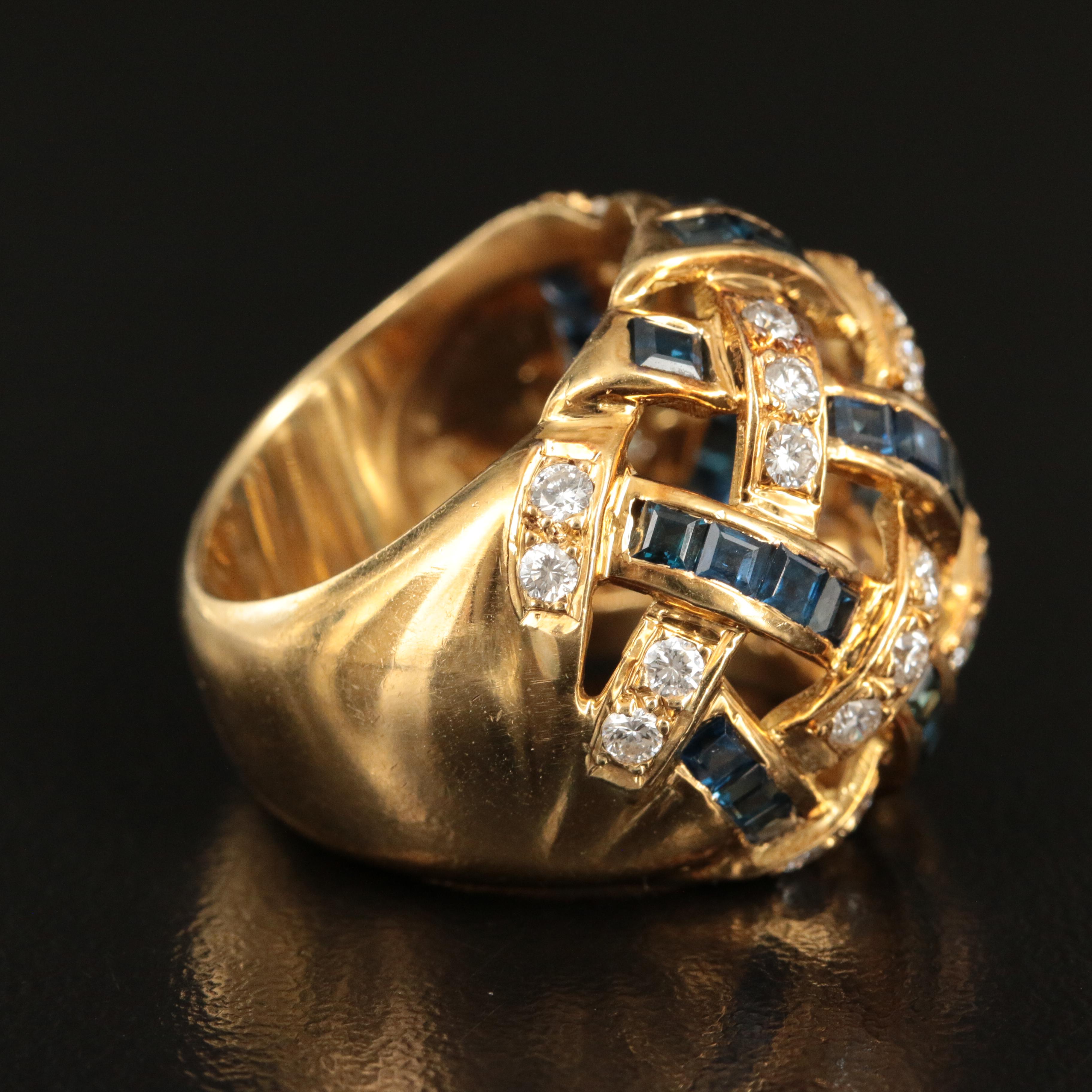 18K Diamond and Sapphire Basketweave Ring