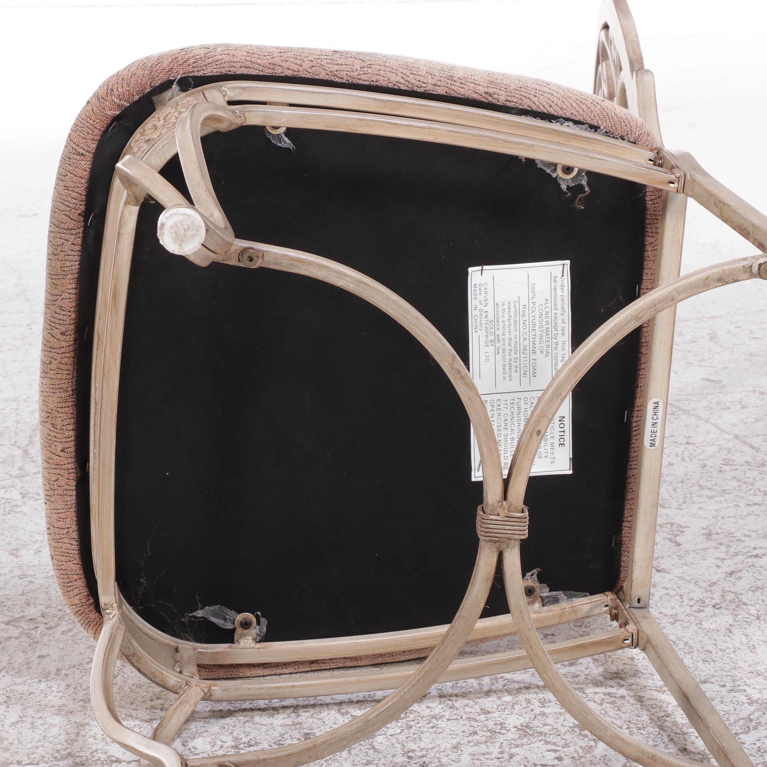 Carven Glass Top Scrolled Metal Dining Table and Four Chairs