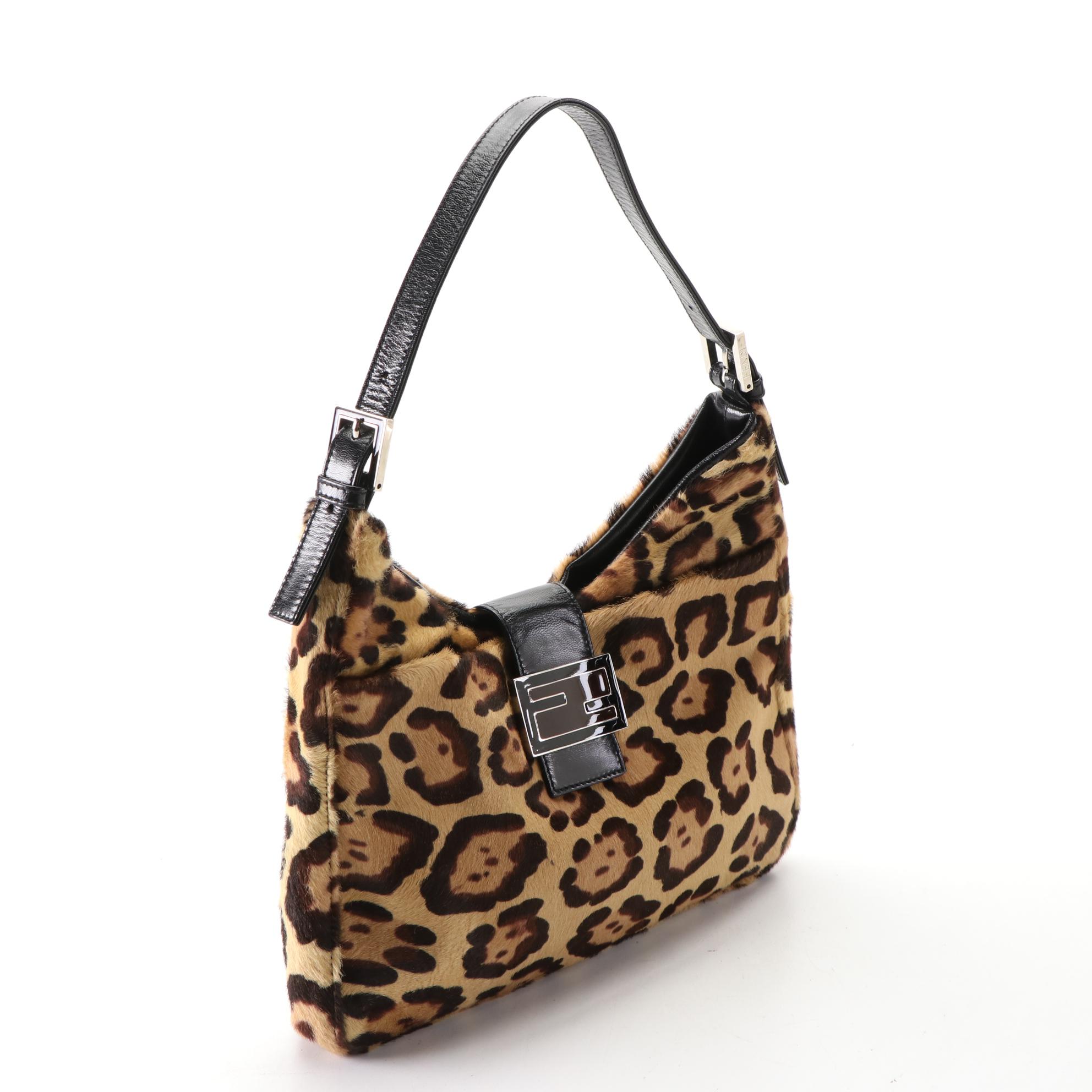 Fendi Shoulder Bag in Leopard Print Calf Hair with Leather Trim
