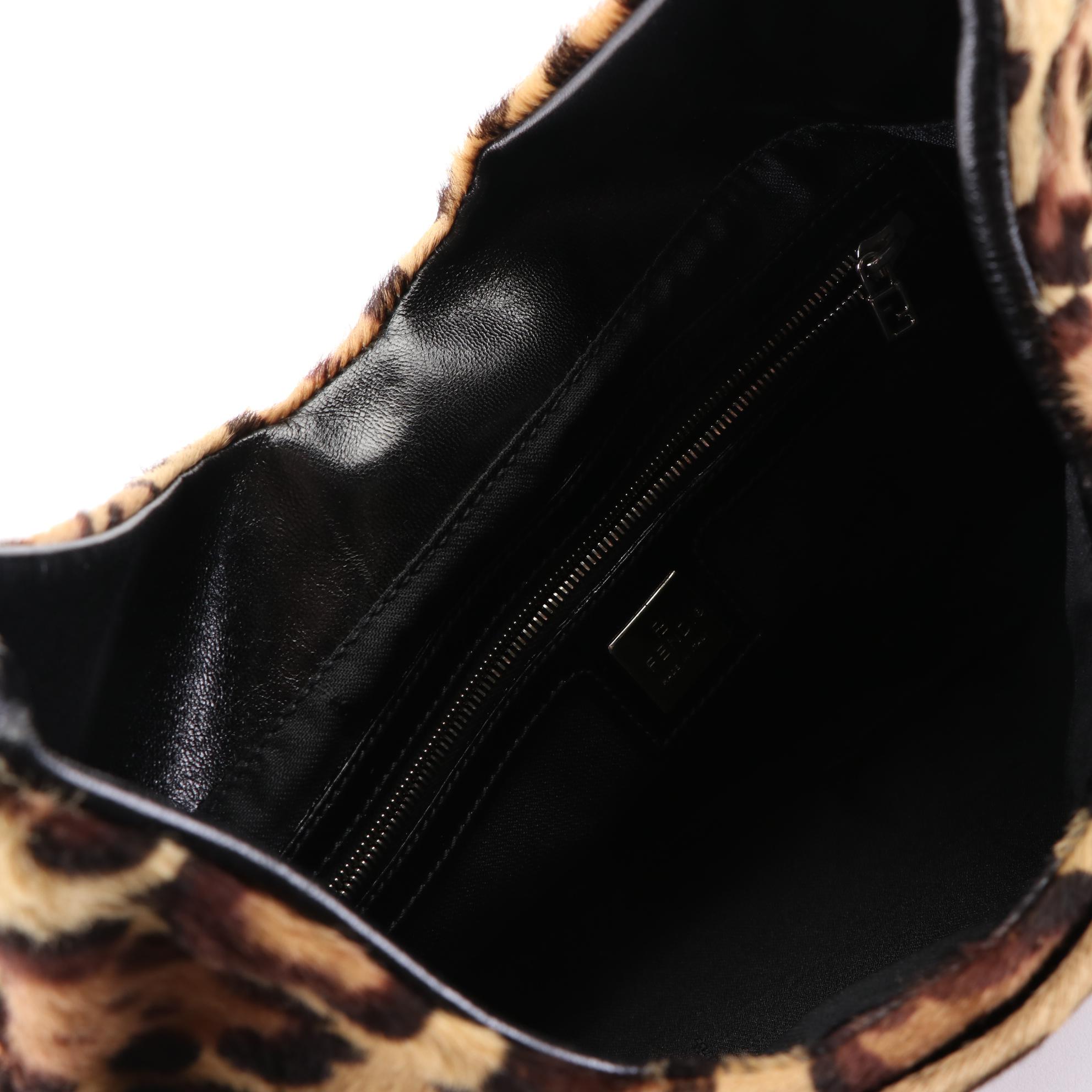 Fendi Shoulder Bag in Leopard Print Calf Hair with Leather Trim