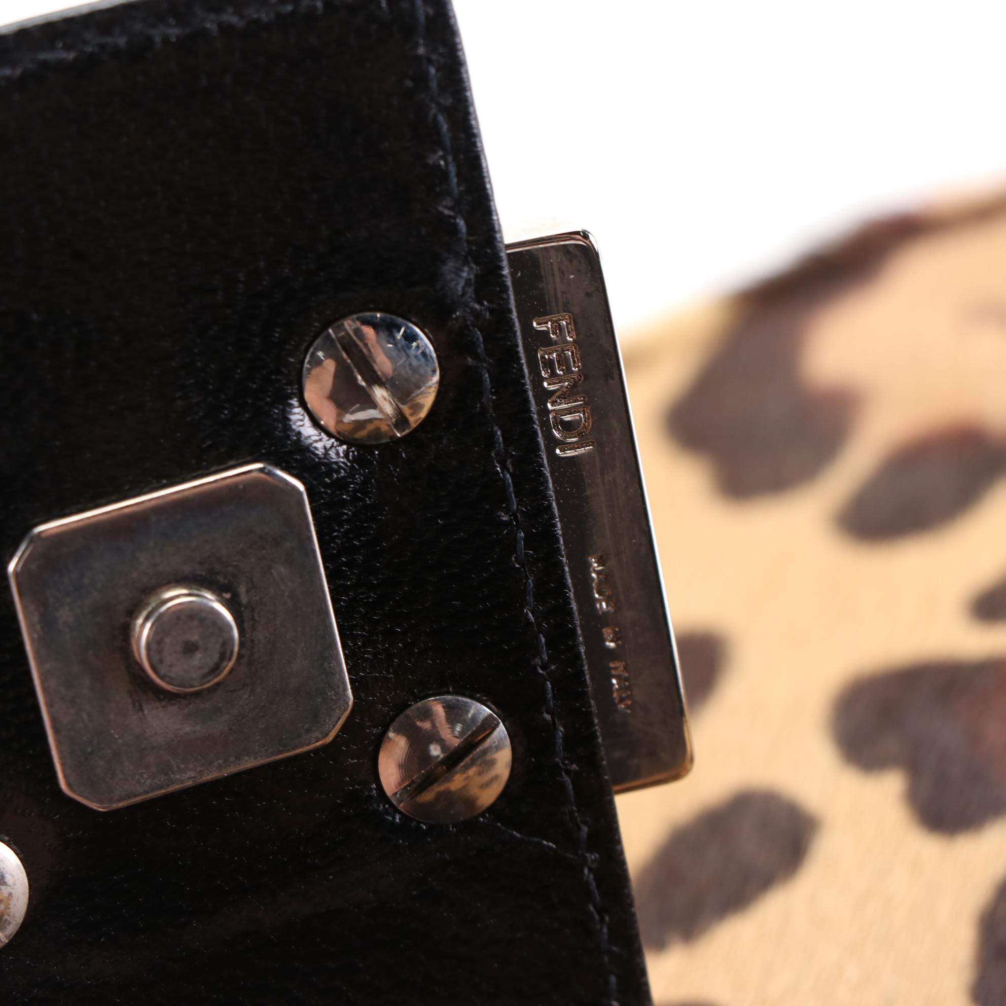 Fendi Shoulder Bag in Leopard Print Calf Hair with Leather Trim