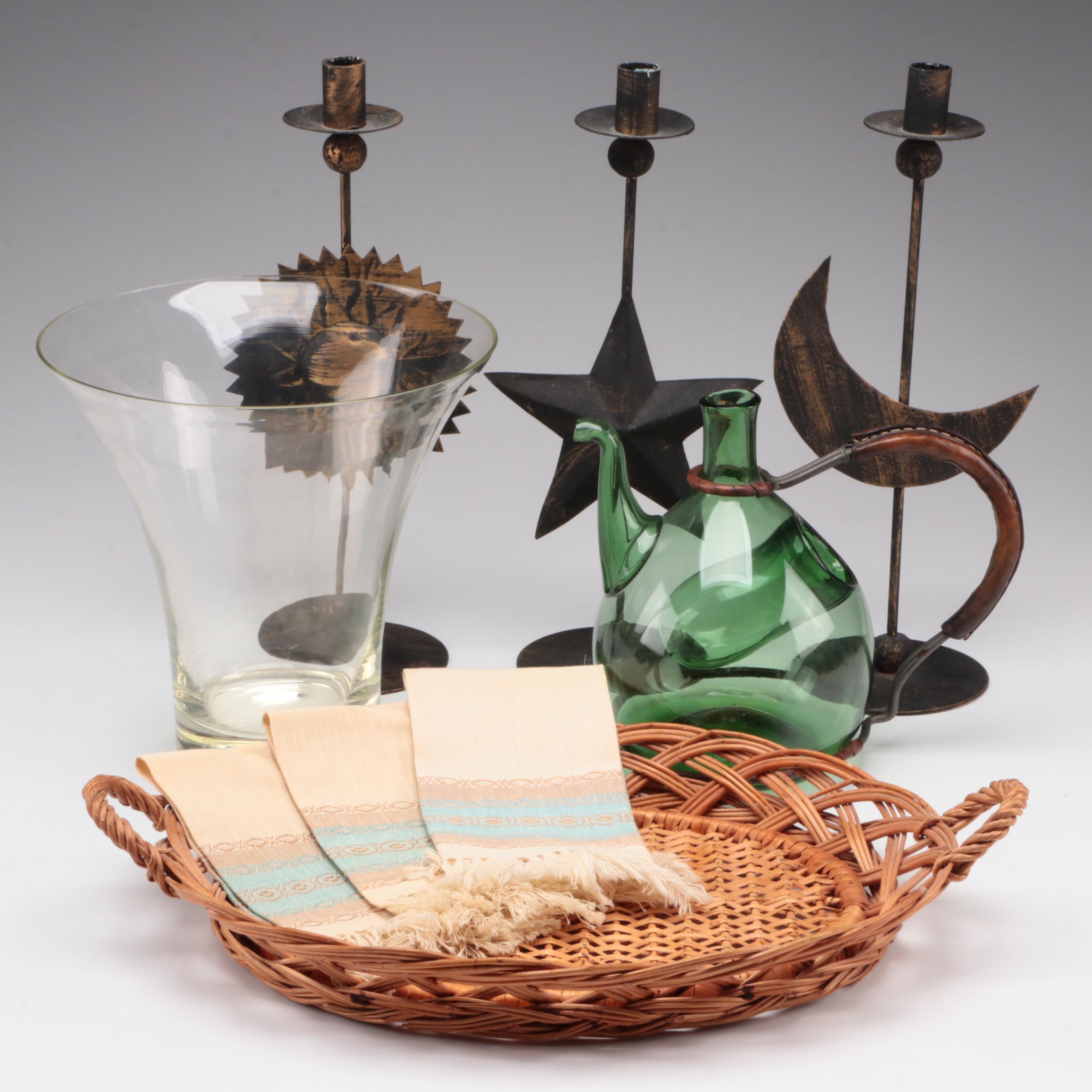 Italian Blown Glass Decanter with Ice Chamber, Other Table Accessories