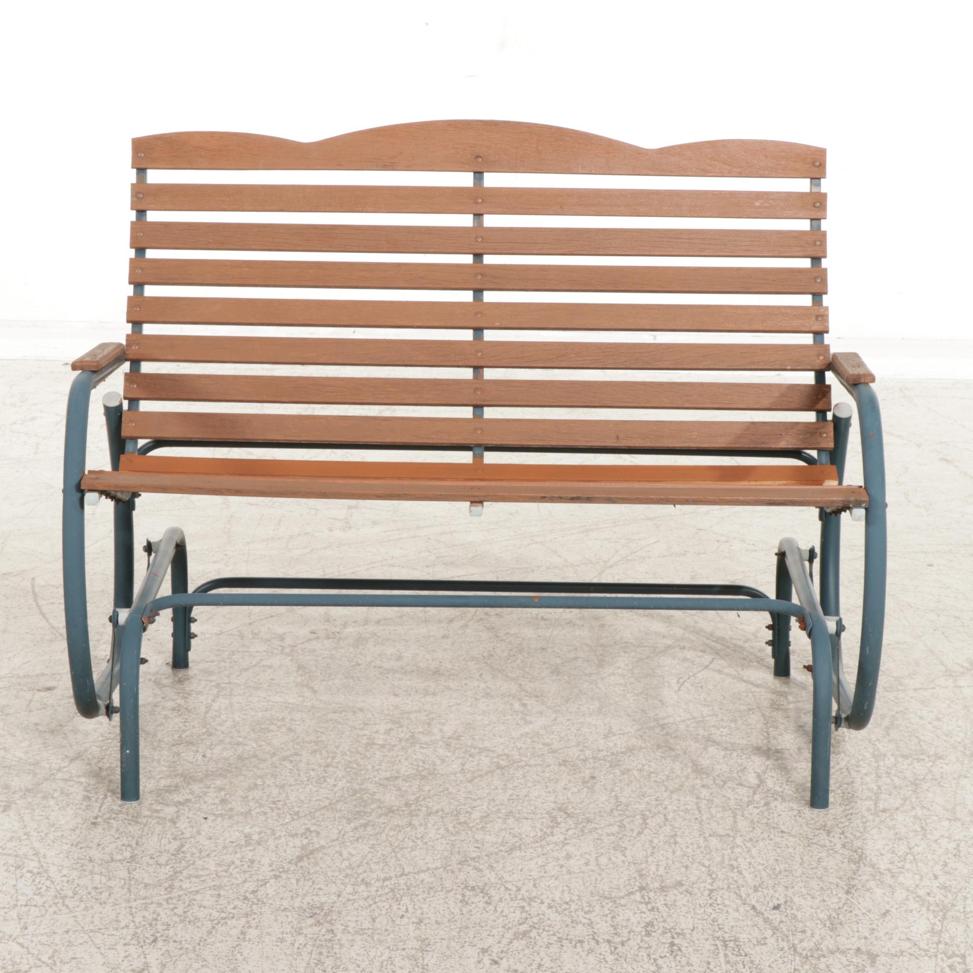 Metal and Wood Slat Patio Glider
