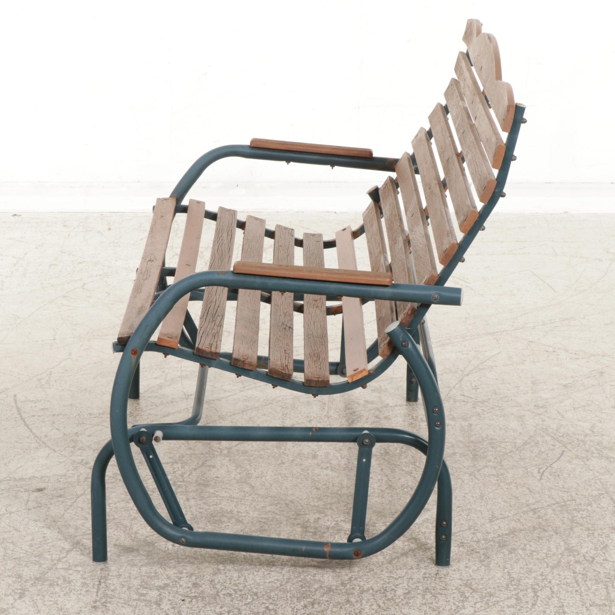 Metal and Wood Slat Patio Glider