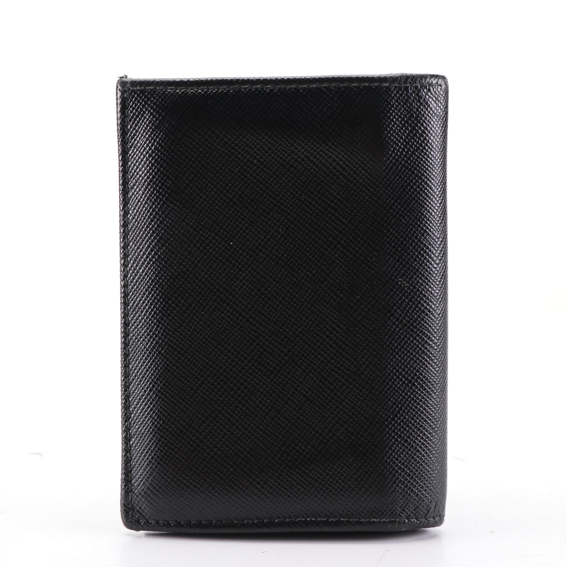 Prada Compact Bifold Card Case in Black Saffiano Leather