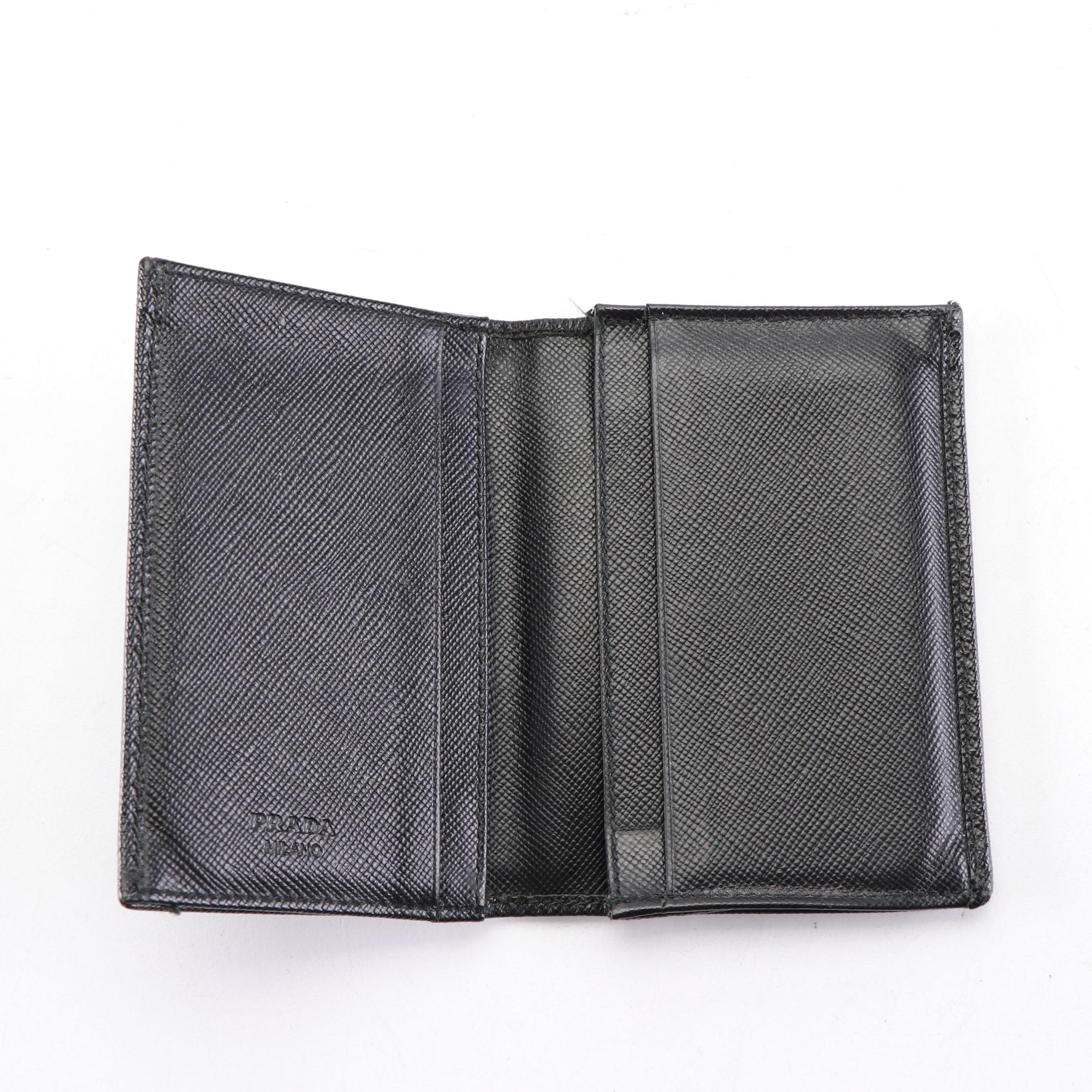 Prada Compact Bifold Card Case in Black Saffiano Leather