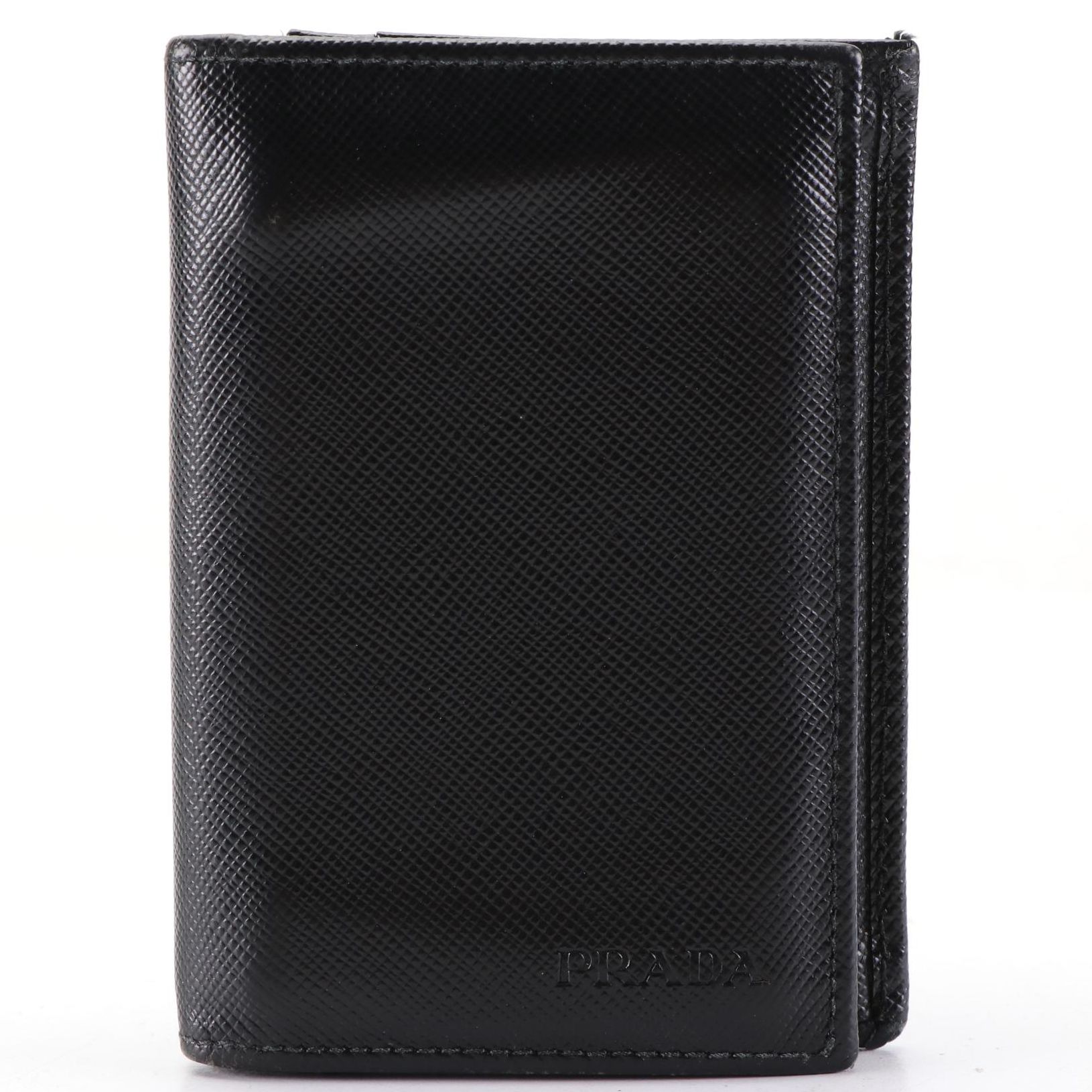 Prada Compact Bifold Card Case in Black Saffiano Leather